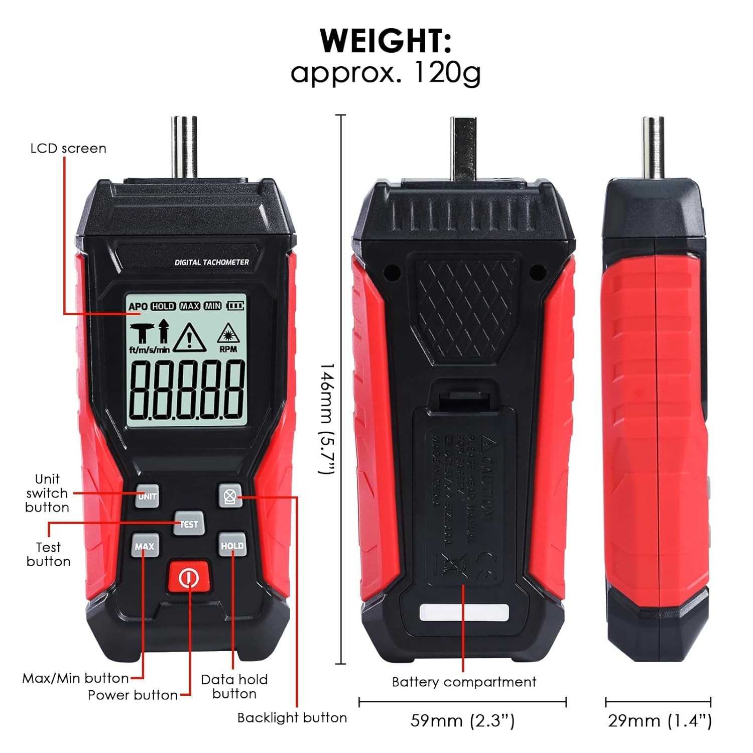 Versatile Digital Tachometer with Data Hold & Backlight – Ideal for Mechanics