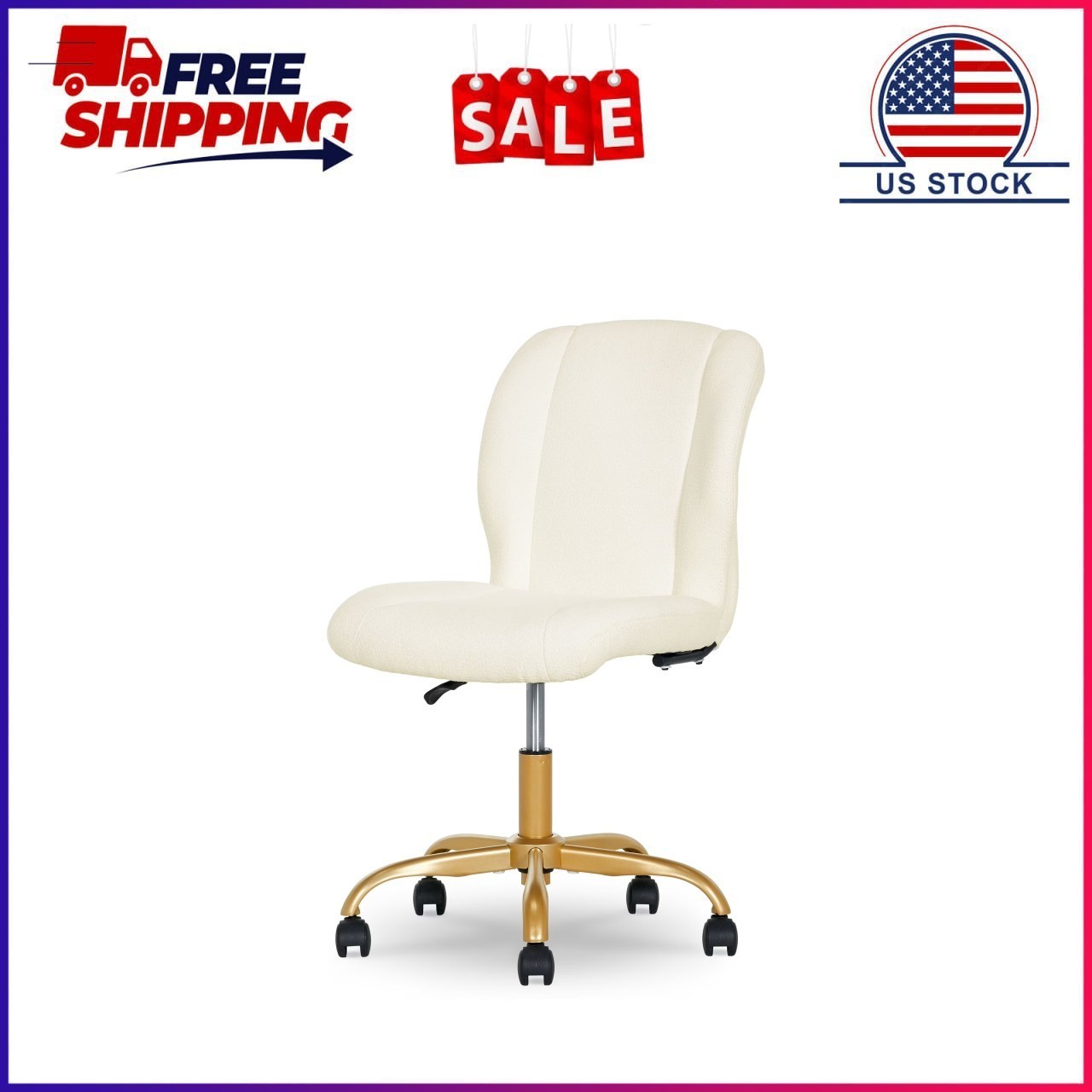 Mainstays Bouclé Armless Office Chair for Adults and Teens, Cream