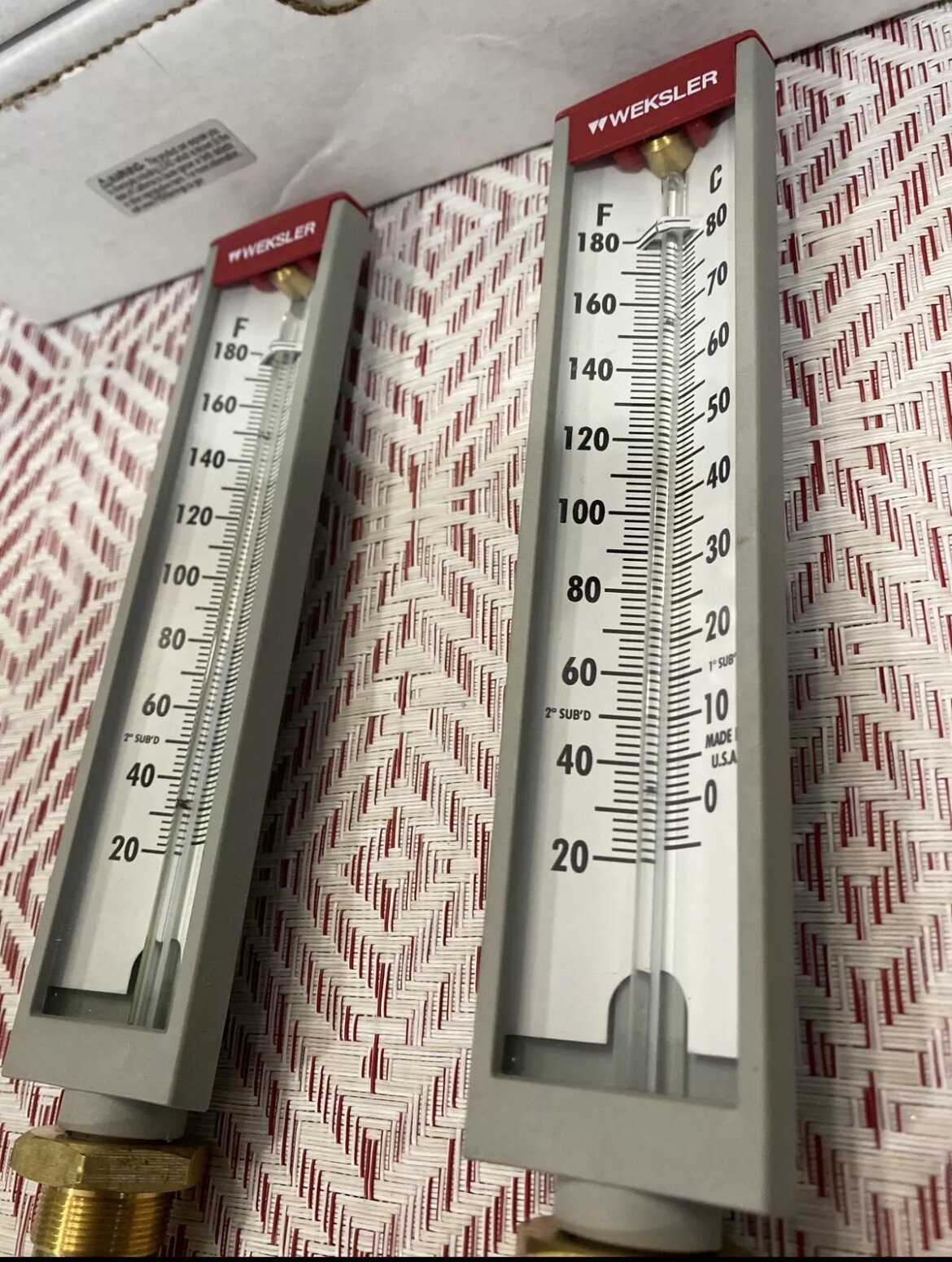 NEW QTY:2 Weksler Glass Thermometer 0-80 Degrees Celsius, 20-180 Fahrenheit 10”