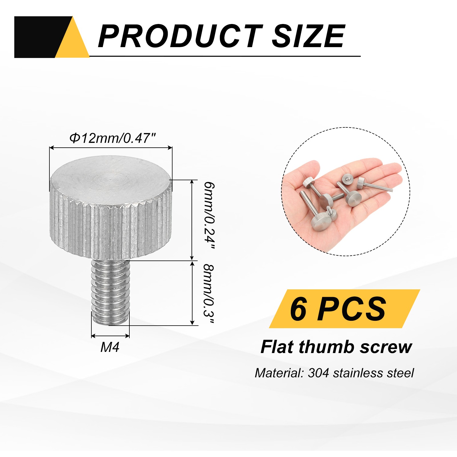 6 PCS M4 x 8mm Flat Knurled Head Thumb Screws for Industry