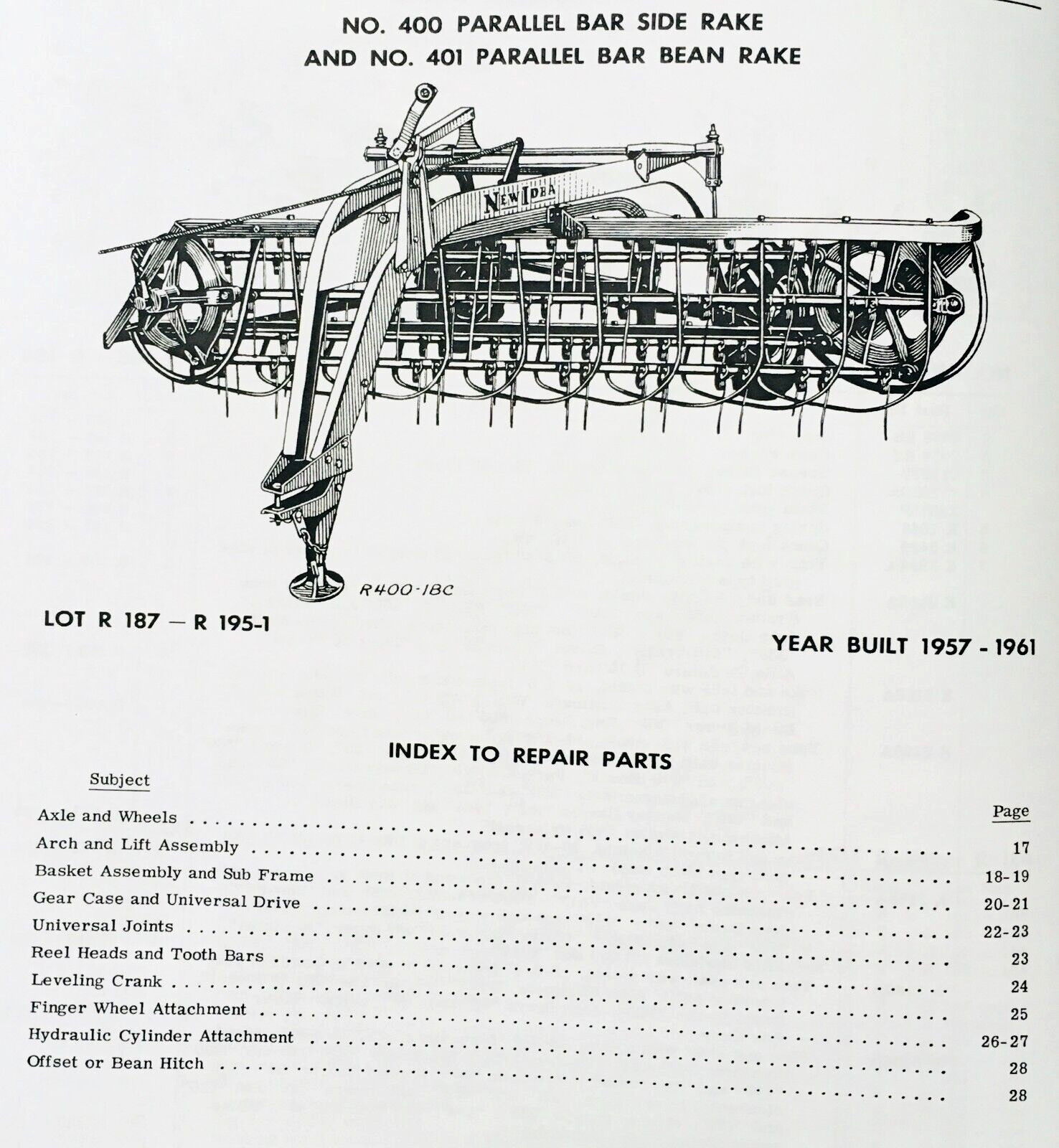 New Idea 402 5 Bar 403 4 Bar Parallel Side Rake Operators Manual Parts Catalog