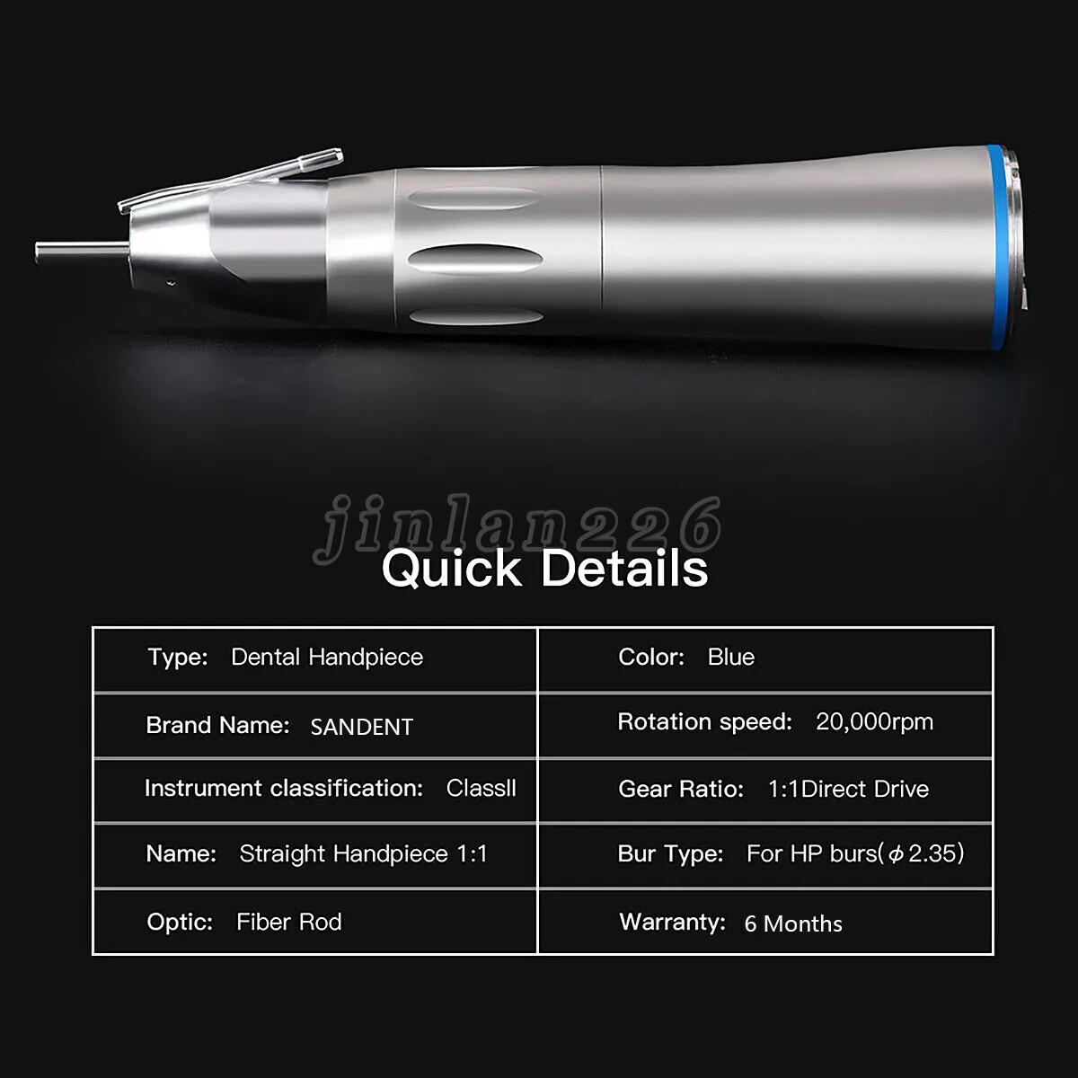 Dental Surgical Straight Handpiece 1:1 Implant Cone Nose Fiber Optic SANDENT