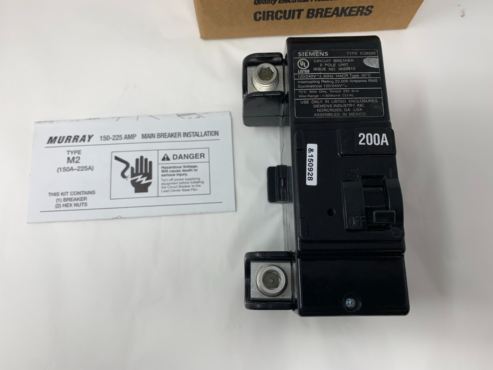 Siemens Murray MBK150A 150A 2P 120/240V Load Center Main Breaker Type M2