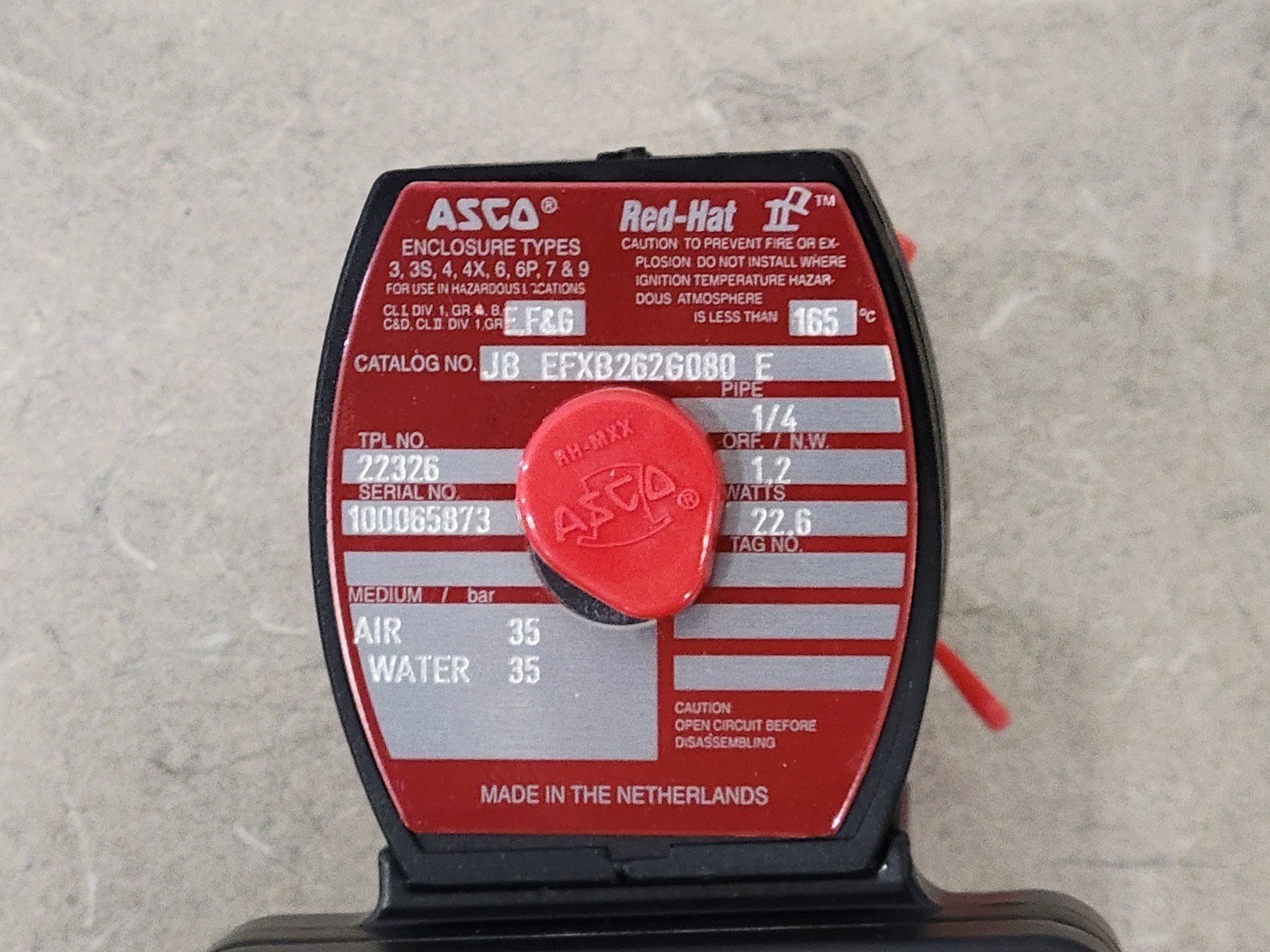 ASCO JBEFXB262G080E Solenoid Valve , 24VDC – Parts & Components