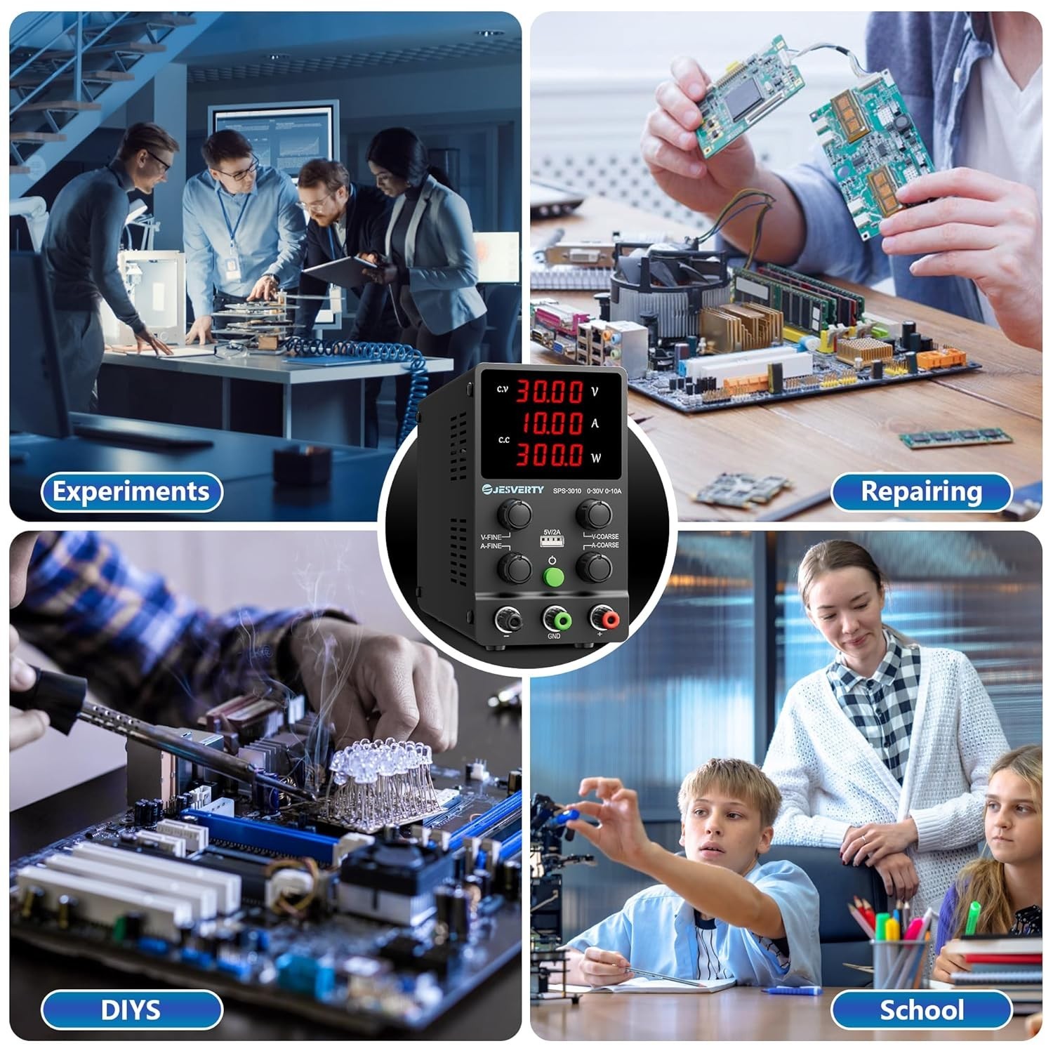 Bench Power Supply 0-30V 10A Adjustable Switching with Fine Adjustment Knob