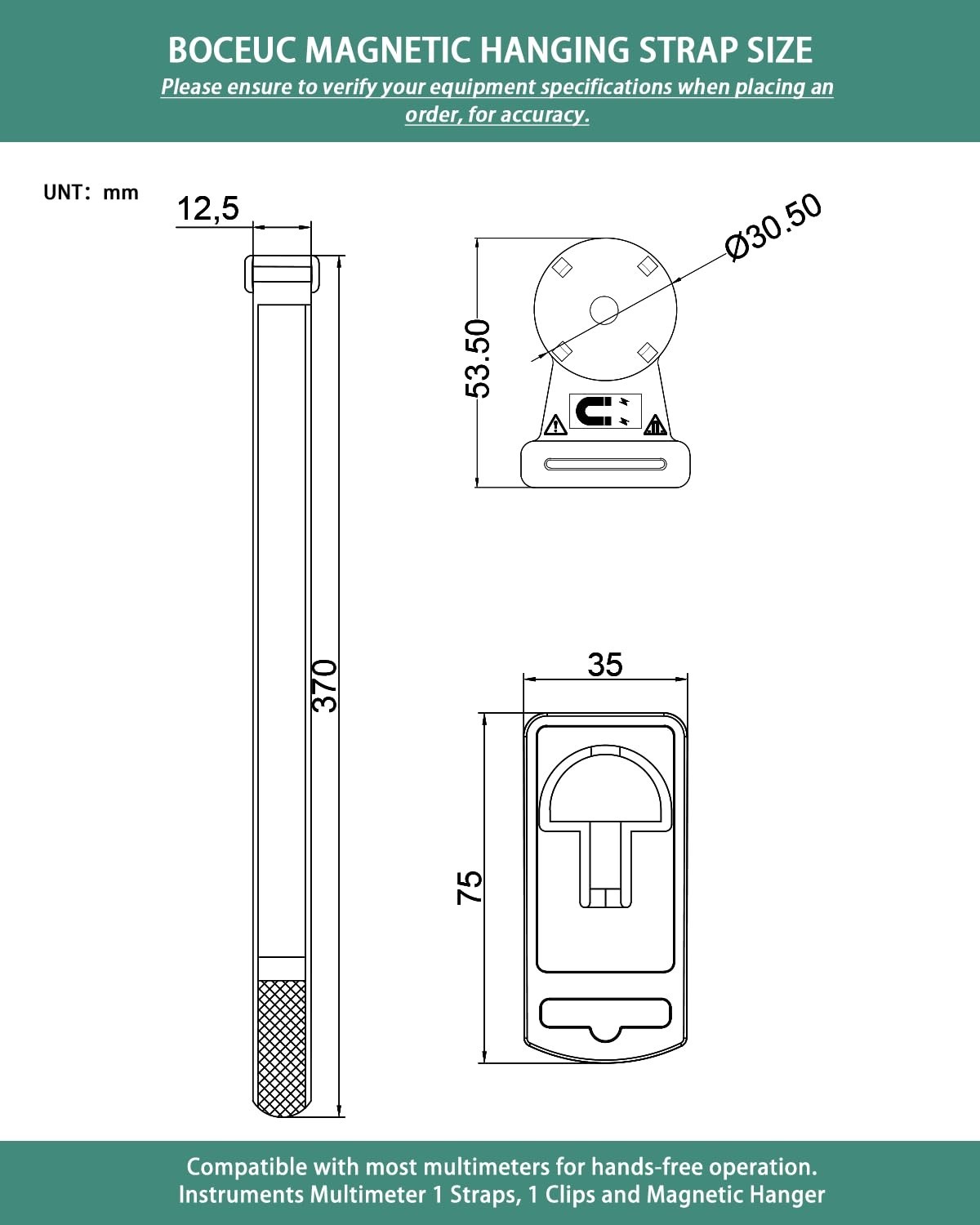 Magnetic Hanging Strap for Fluke Multimeter 115 117 179 87V 287 289 175 177 116