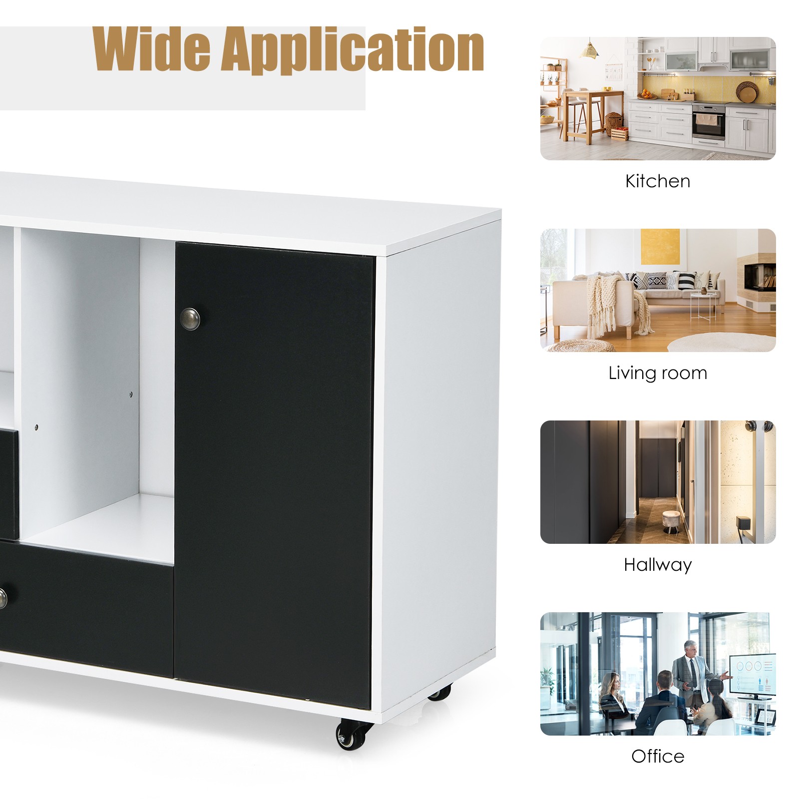 Costway Lateral Mobile Filing Cabinet Large Printer Stand w/2 Drawers White