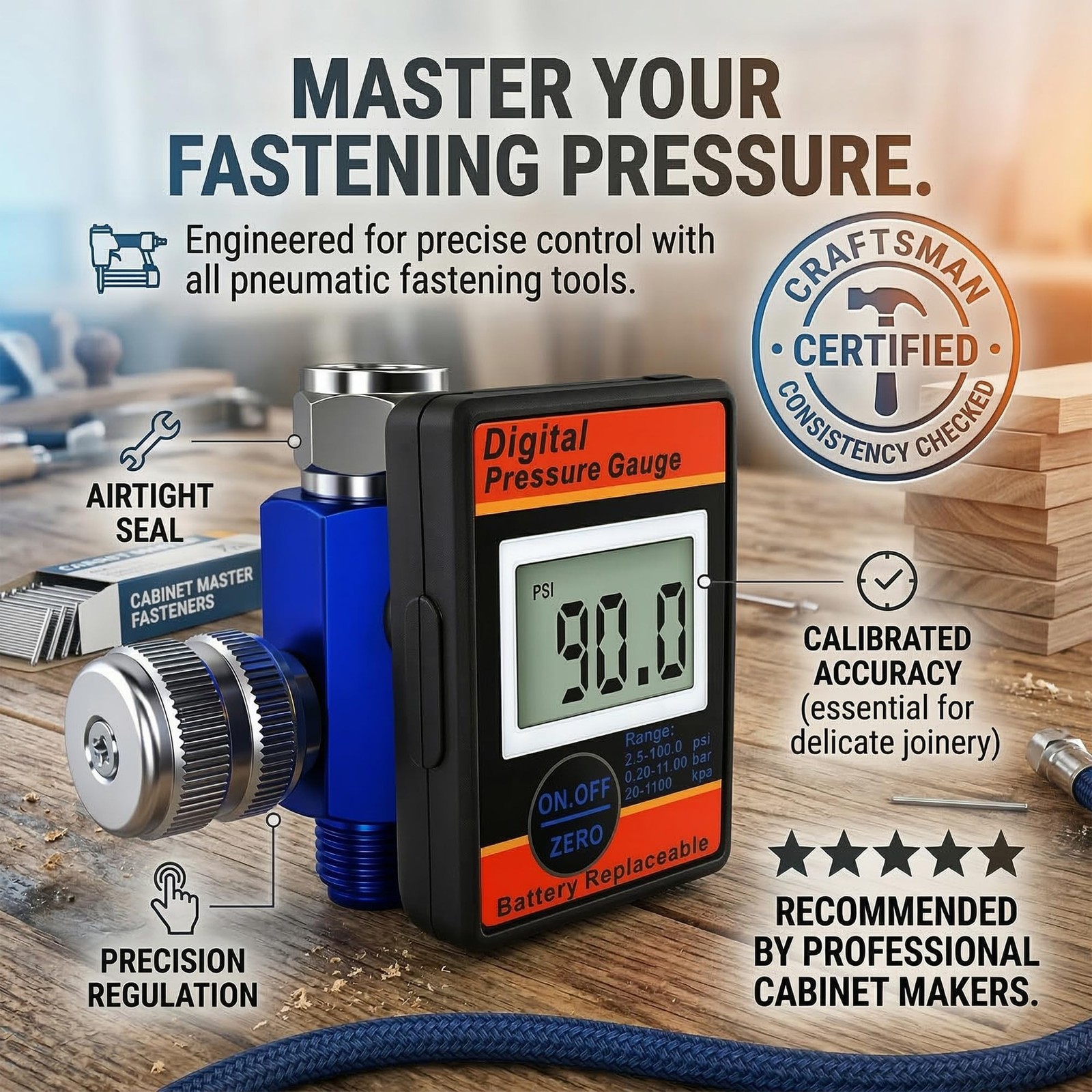 LE LEMATEC Digital Air Compressor Pressure Regulator and Gauge with LED Displ…