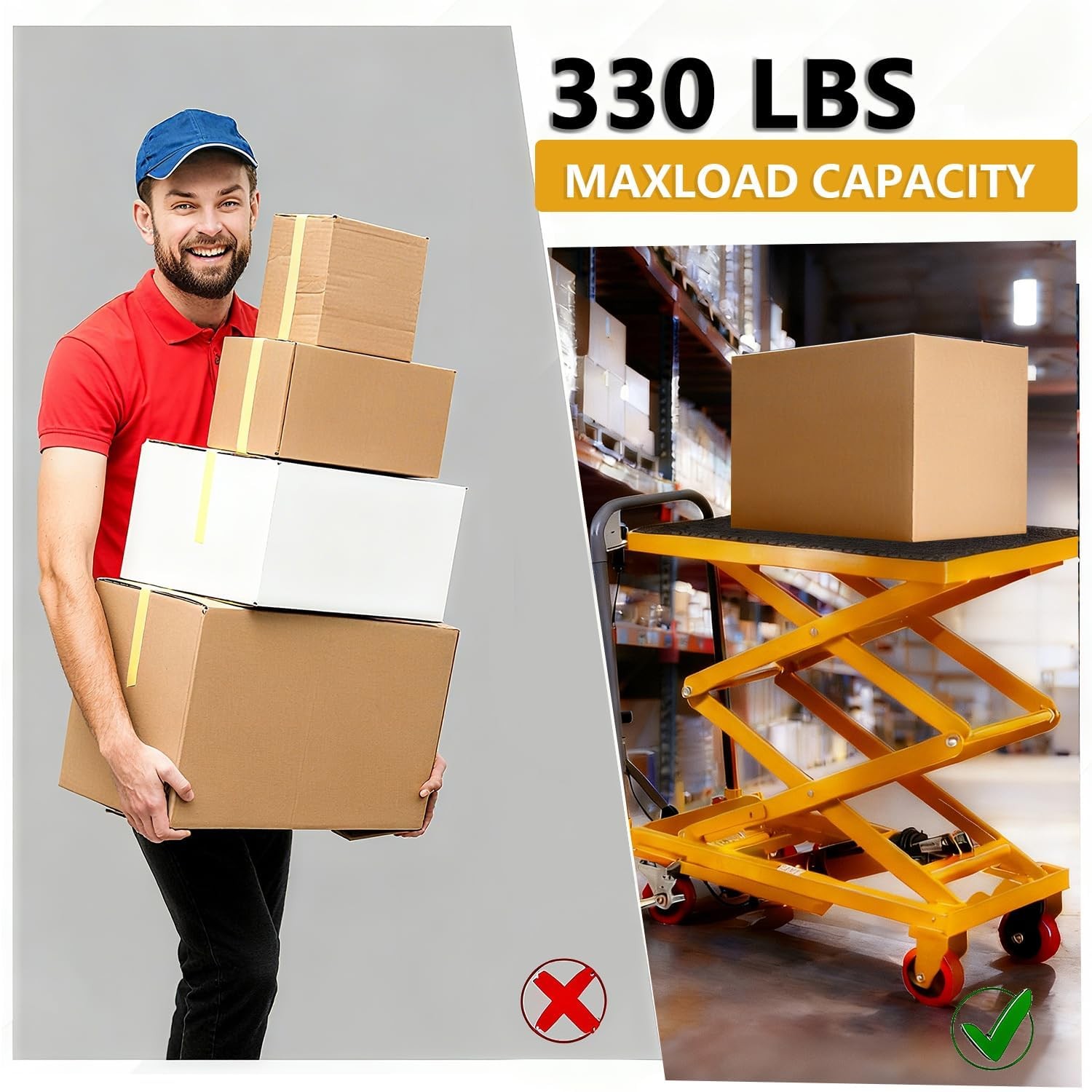 Manual Double Scissor Lift Table Hydraulic Lift Cart 330Lbs 50 Inch Lifting