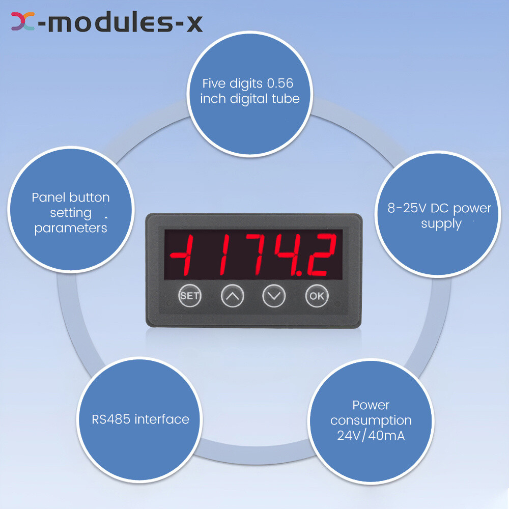 MODBUS-RTU Communication Display Meter RS485 Master-Slave-Monitored DC 8-25V