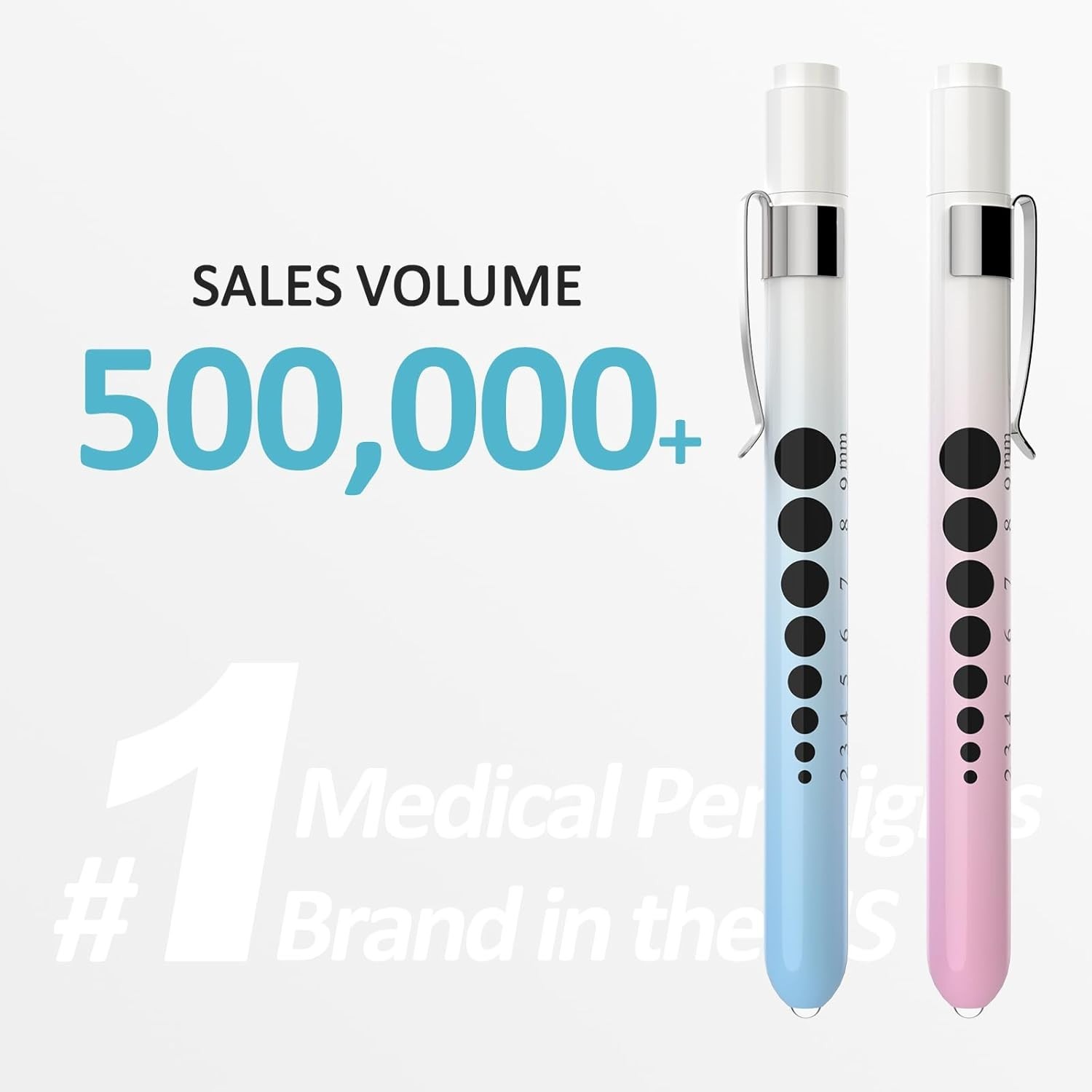 Lightweight 2-Pack LED Pen Lights in Gradient Pink & Blue with Ruler for Nurses