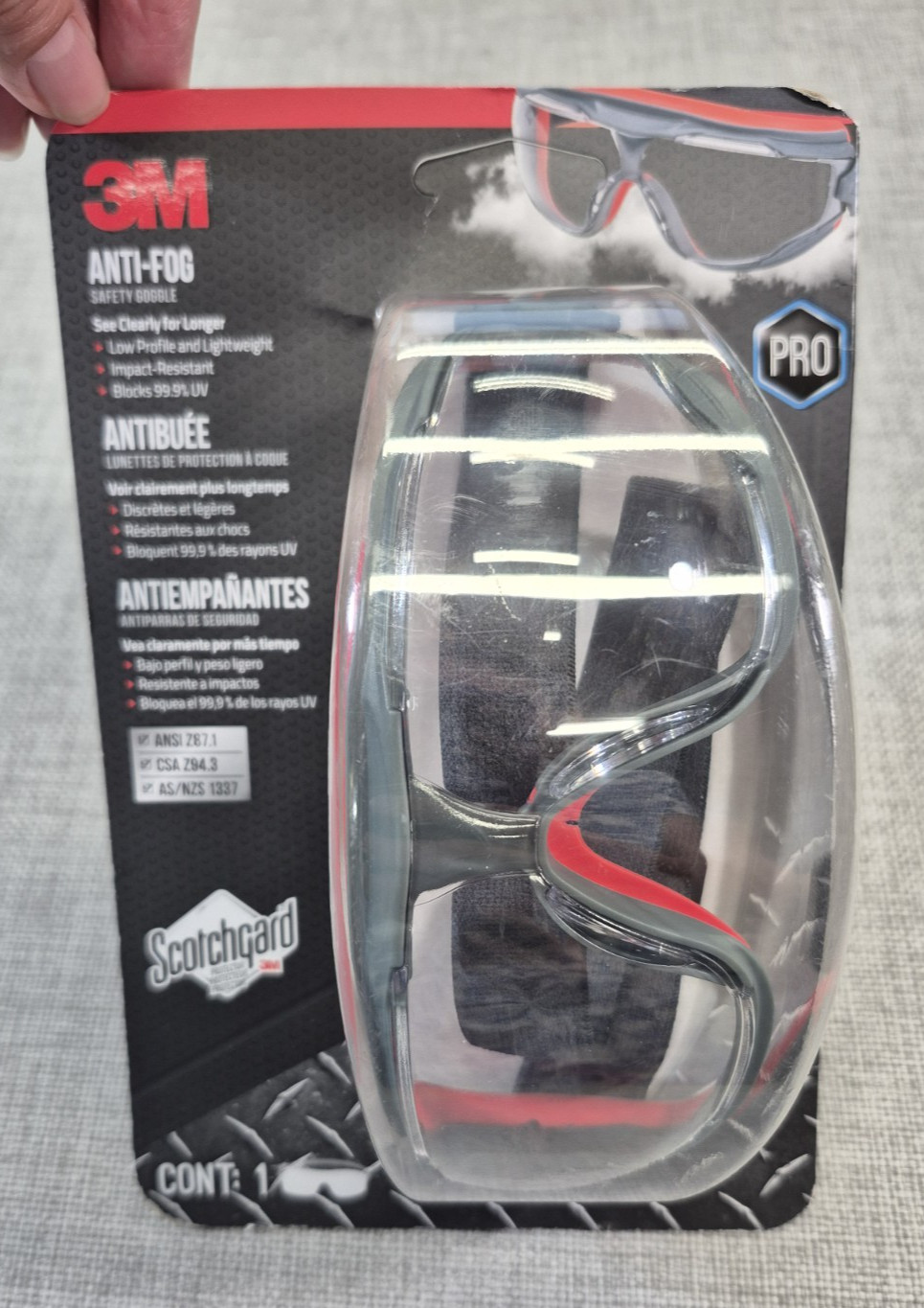 3M Scotchgard Anti-Fog Safety Goggles PRO Gray / Red with Clear Lens