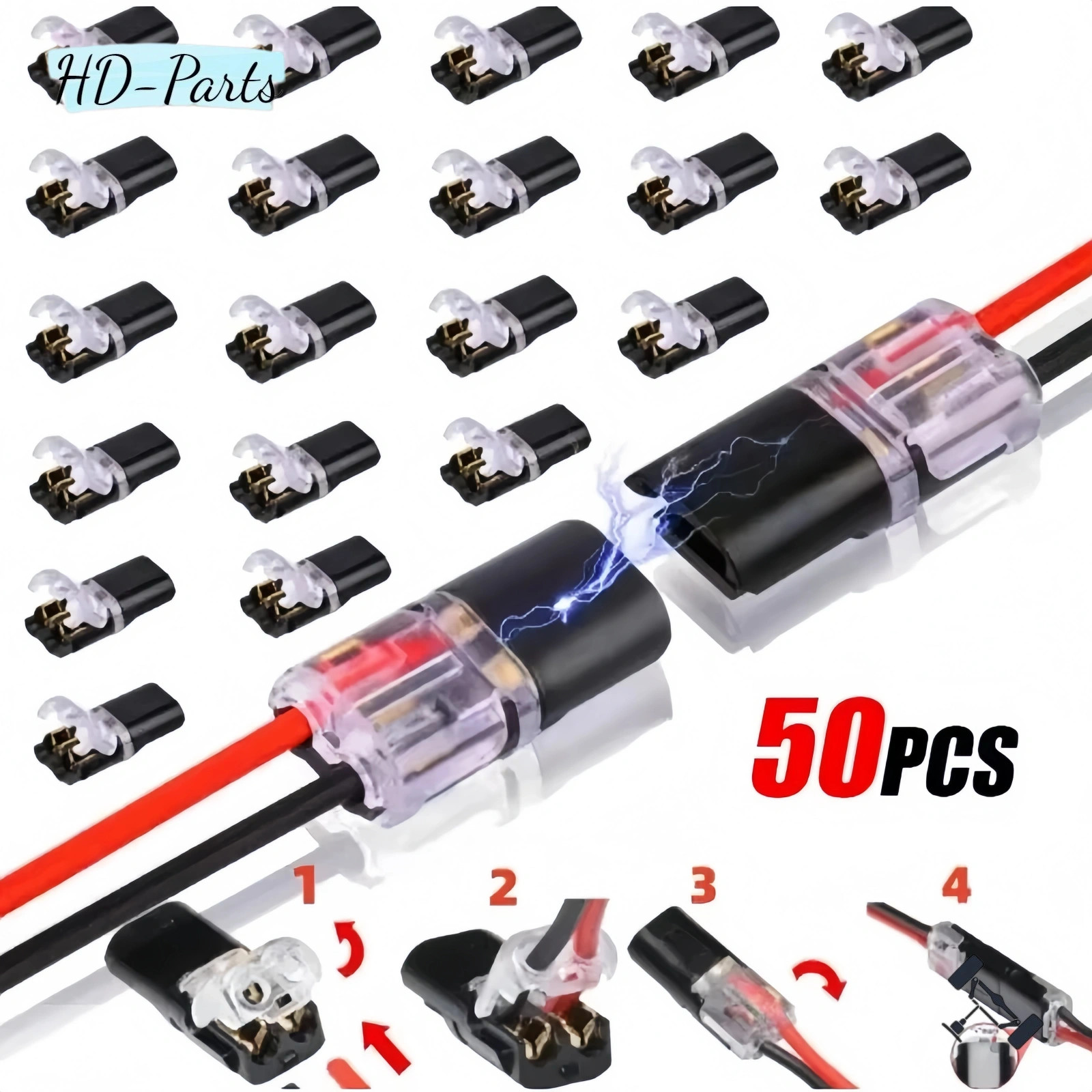50Pcs 2-Pin Wire Cable Snap Connectors 22-18 AWG For LED Strip Speaker Wiring