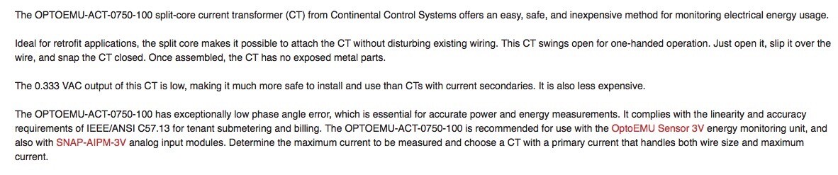 Opto22 ACCU-CT Current Transformer Split Core 100A AXT-0750-100