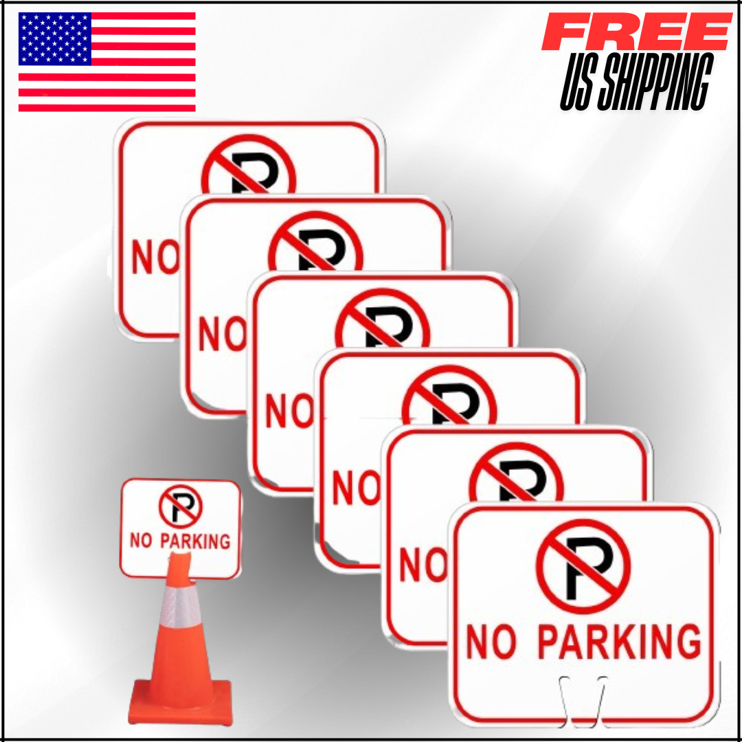 No Parking Signs Traffic Cone, 12.6×10.43″ Plastic Top Warning Sign for Road 6Pc