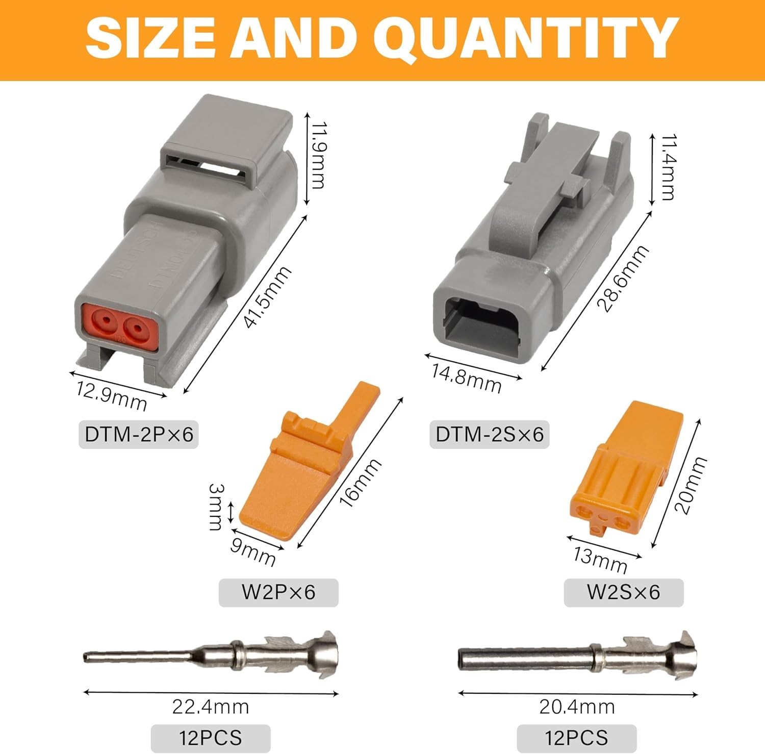 Deutsch DTM Grey 2 Pin Connectors 6 Sets, Waterproof Electrical Wire Connecto…