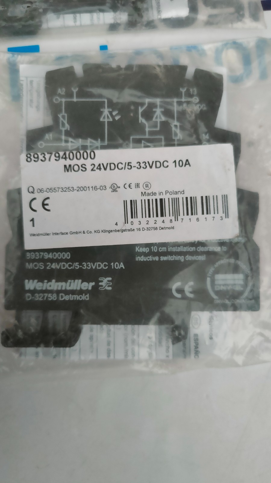 WEIDMULLER MOS 24VDC/5-33VDC 10A SOLID-STATE RELAY 8937940000 LOT OF 3 PC