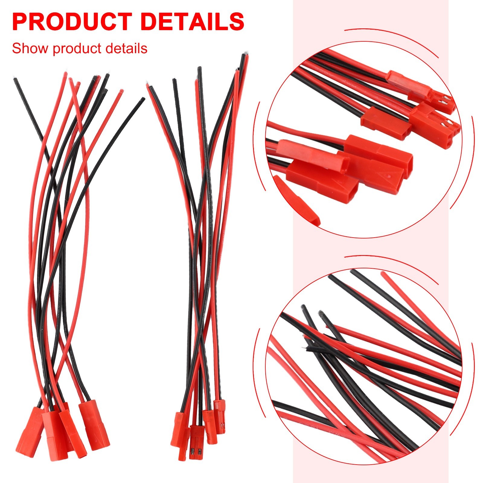 Connector Cable with 2P Assembled Connector 200mm Red + Black Wire