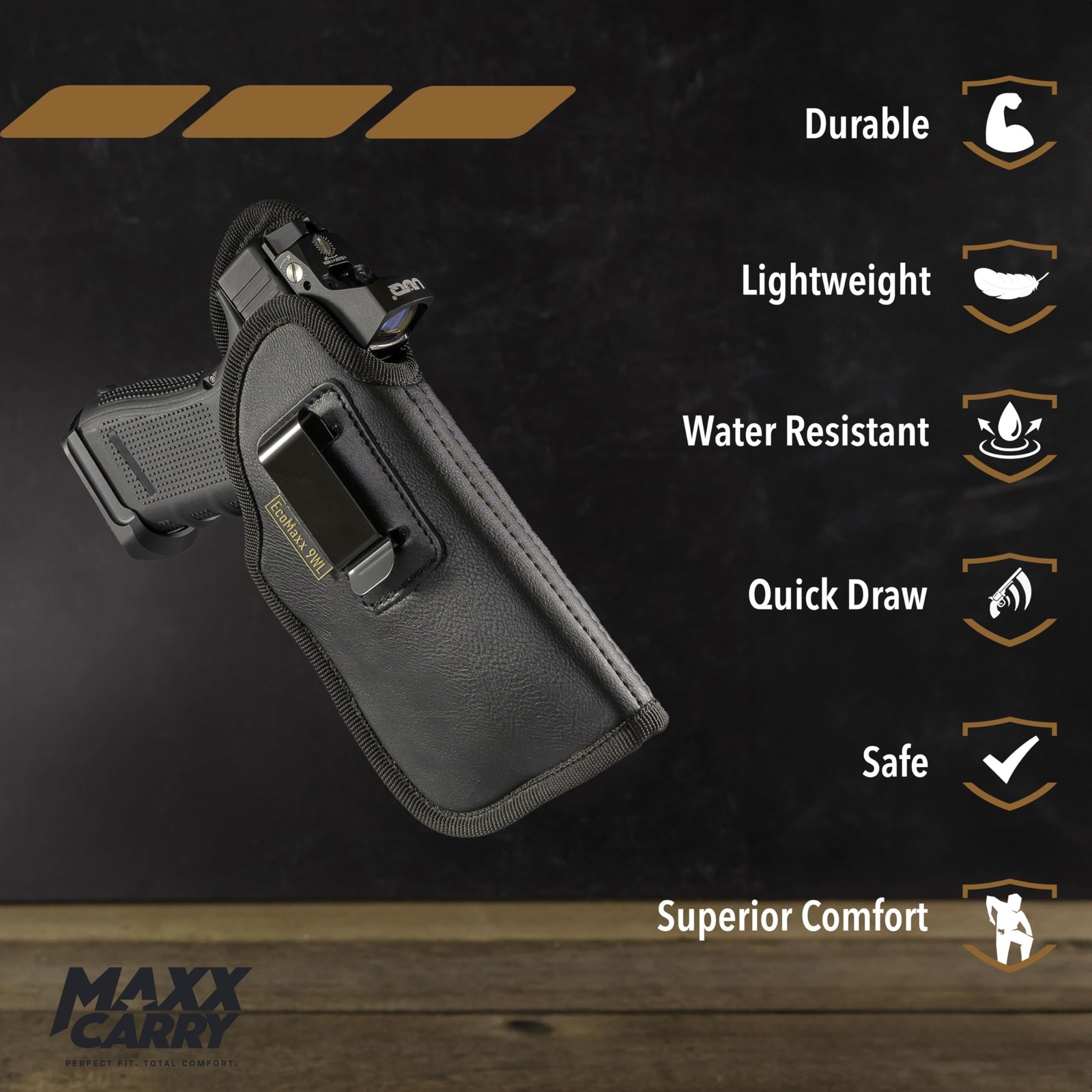 MAXX CARRY IWB Gun Holster Soft Leatherette Optic Ready Fits Sub Compacts Right