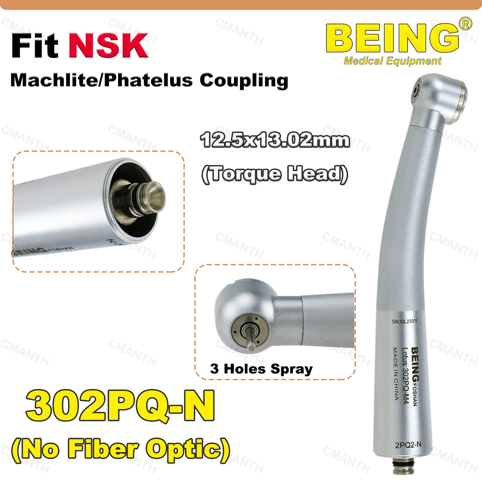 US BEING Dental High Speed Handpiece Turbine Rotor 4 Hole Coupler Fit NSK