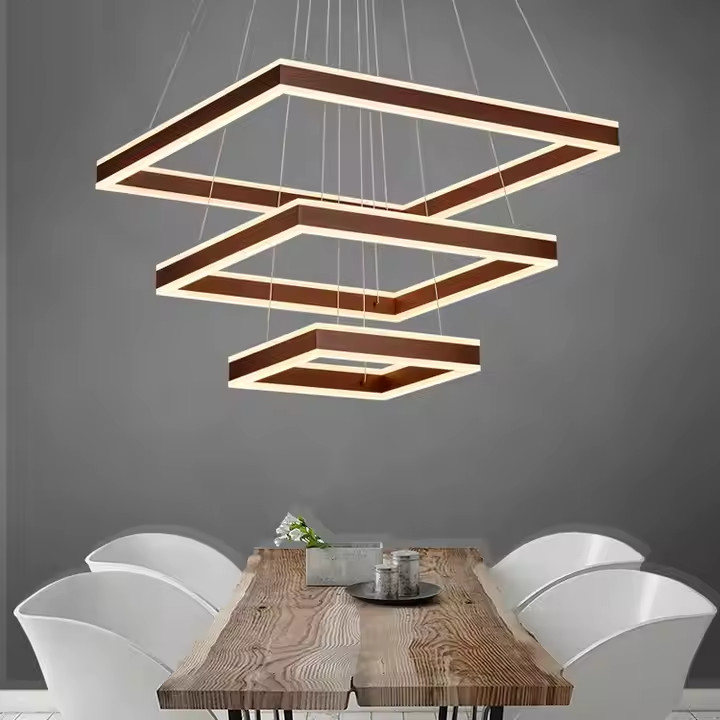 New Modern 3-Ring Square LED Chandelier Dimmable Ceiling Light Remote 2700–6500K