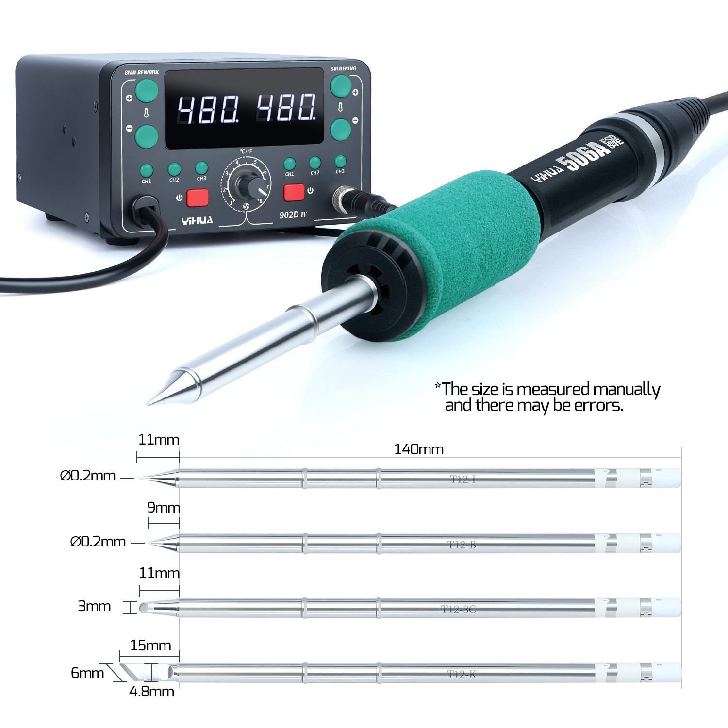 YIHUA 902D-IV T12 Soldering & Hot Air Rework Station Kit Digital Adjustable Temp