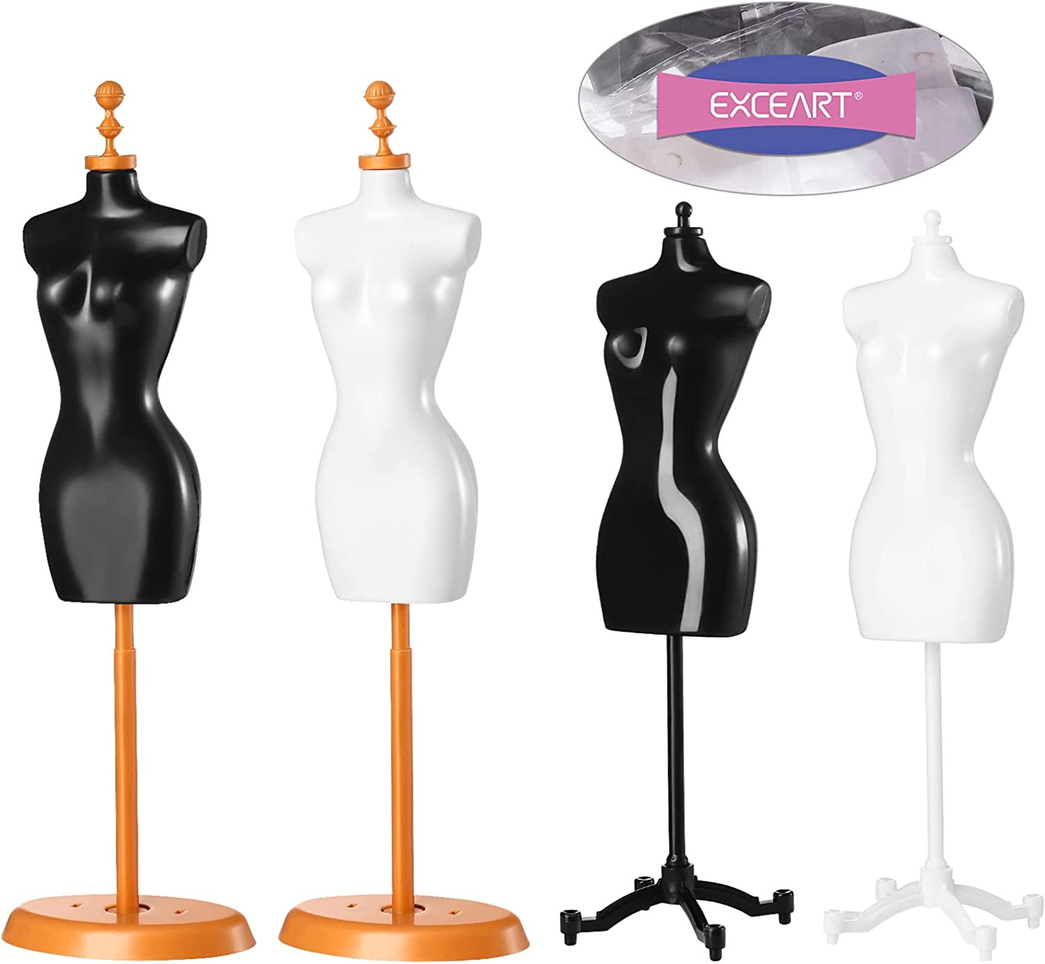 Mini Size Female Mannequin Torso, 4Pcs Mini Doll Dress Form Manikin Body with Ba