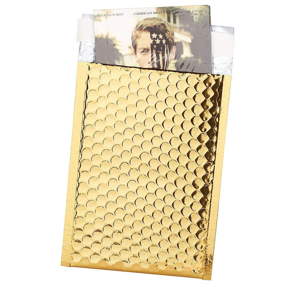 100 #0 Glamour Metallic Gold Poly Bubble Mailers Envelopes Bags 6×10 DVD Wide CD