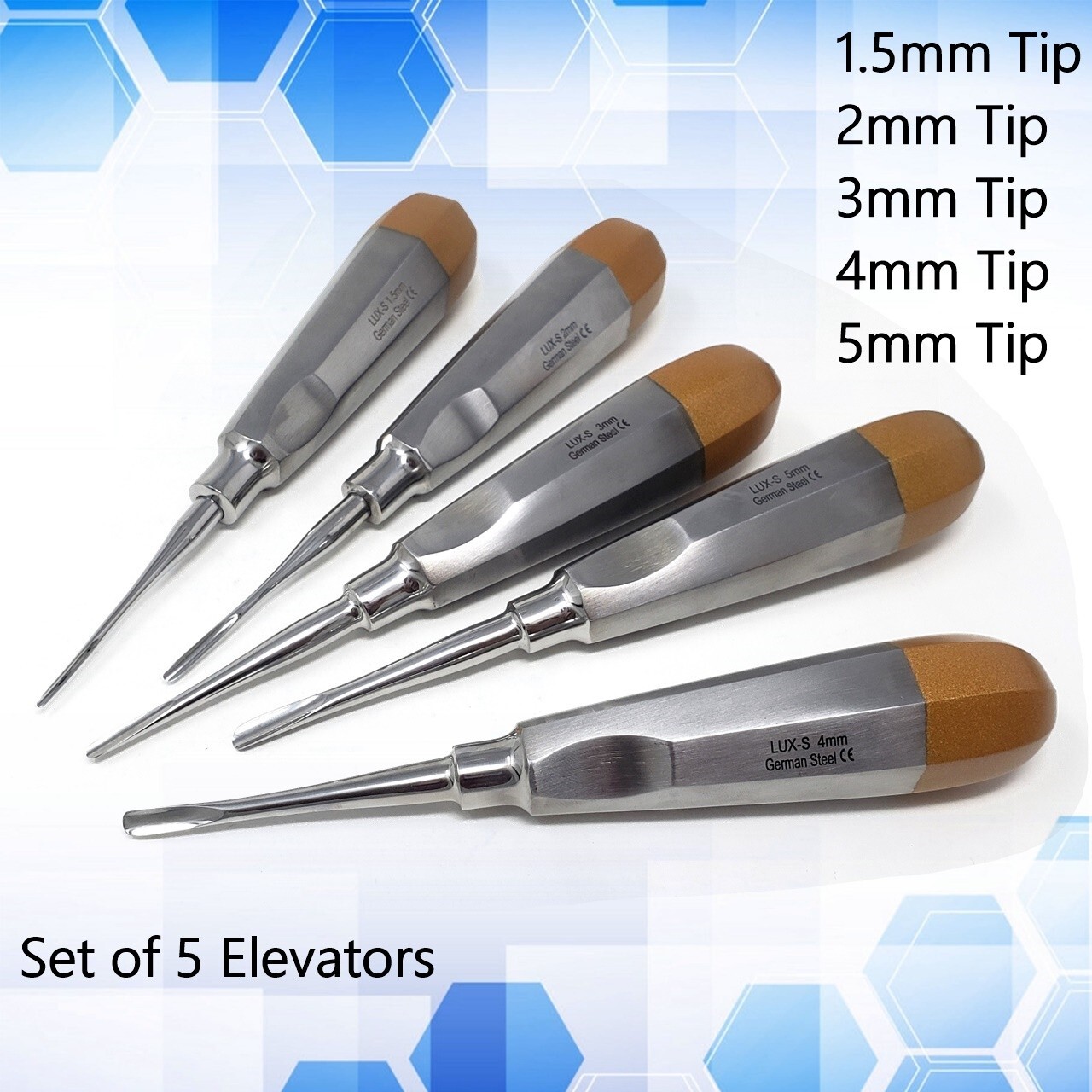 GERMAN 5 PC STRAIGHT DENTAL SURGERY EXTRACTING LUXATING APICAL ROOT TIP ELEVATOR