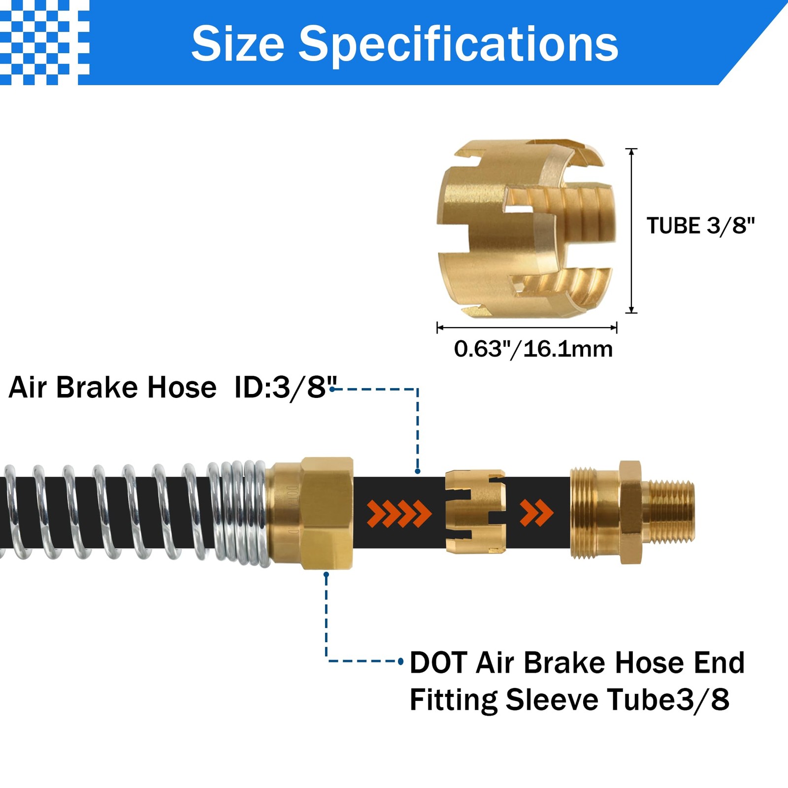 10PCS 3/8″ Brass DOT Air Brake Hose End Fitting Sleeve Tube