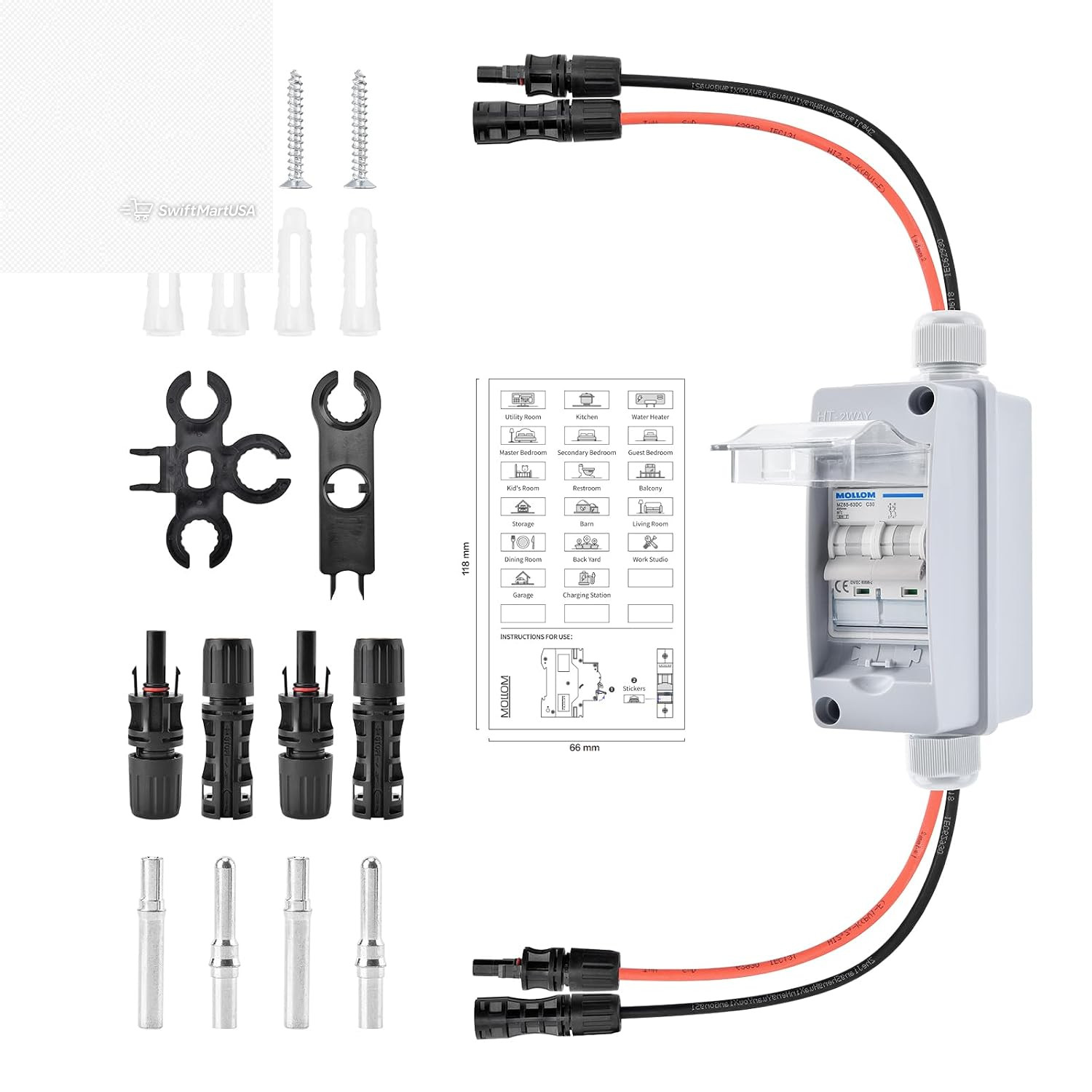 1000V 30A DC Solar Disconnect Switch 2P Circuit Breaker Box Waterproof IP65 PV
