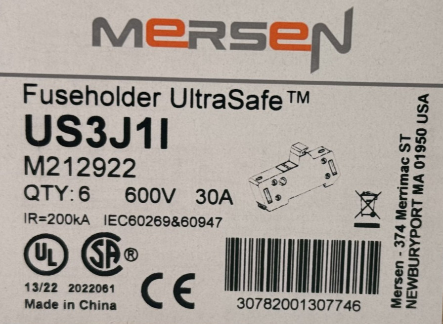 BOX OF 6 NEW FERRAZ SHAWMUT / MERSEN US3J1I RAIL MOUNT FUSEHOLDERS 600V 30A