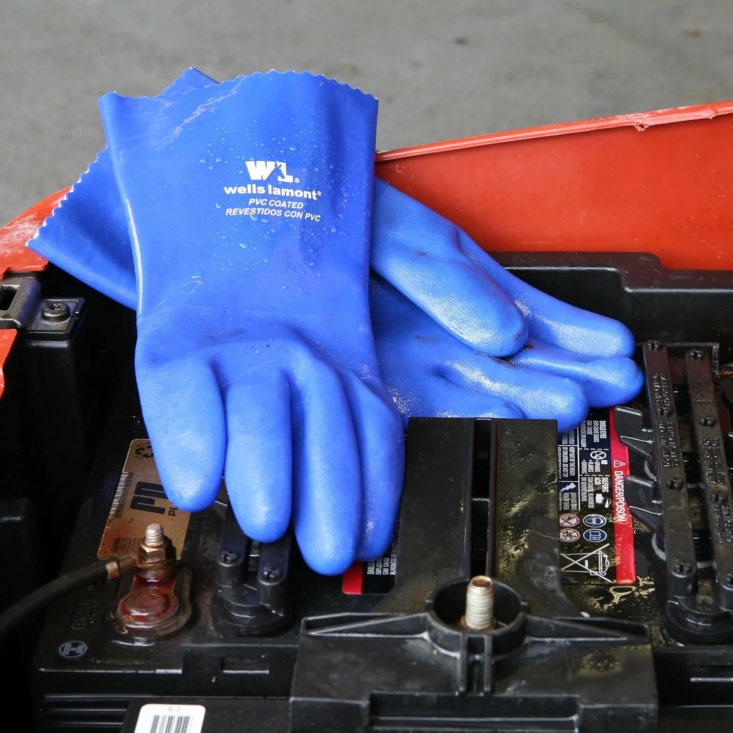 Heavy Duty Rubber Gloves with PVC Coating, Chemical and Abrasion Resistant, Wate
