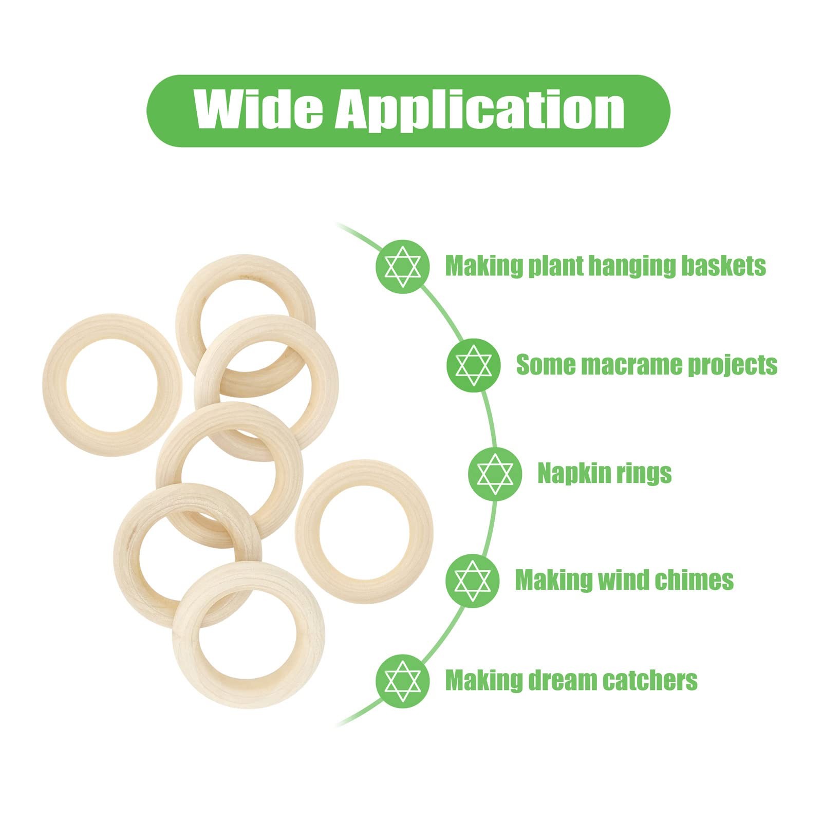 30PCS Natural Wooden Rings for Macrame, Unfinished Wood 55mm/2.2inch