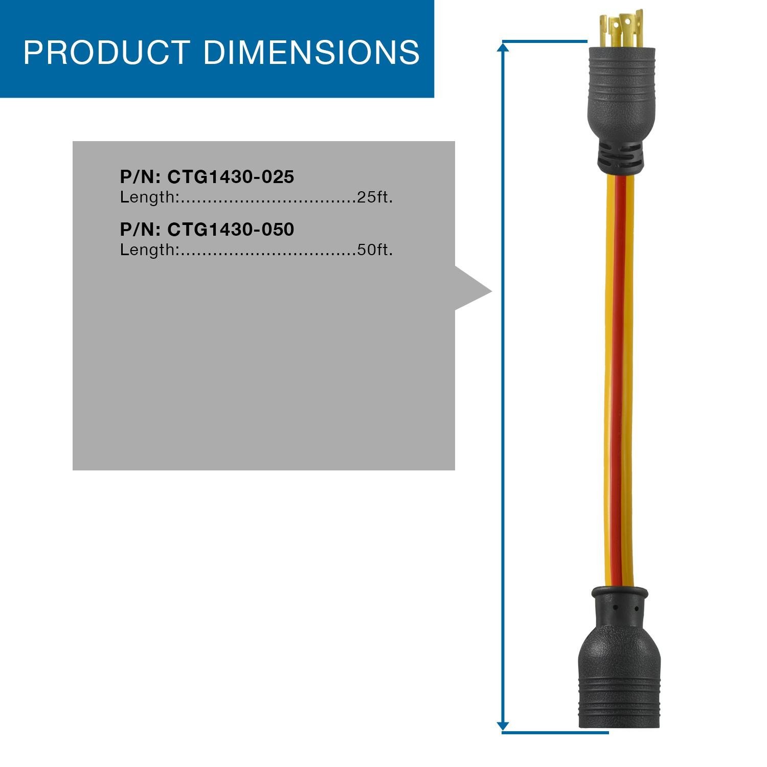 Conntek L14-30 Heavy-Duty 50ft Generator Extension Cord 4-Prong 125/250V STW