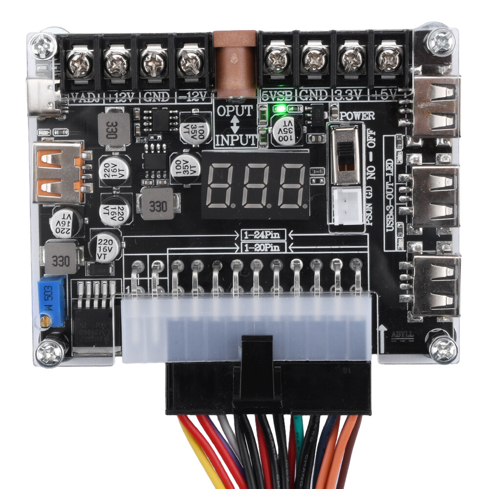 20/24Pin ATX Power Supply Breakout Board Adjustable Voltage Module + Case New