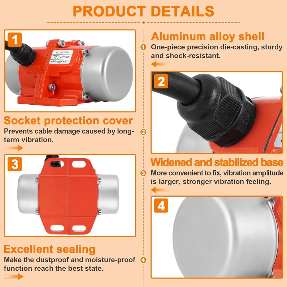 100W Concrete Vibrating Motor,Single Phase AC 110V 3600RPM Concrete Motor7347
