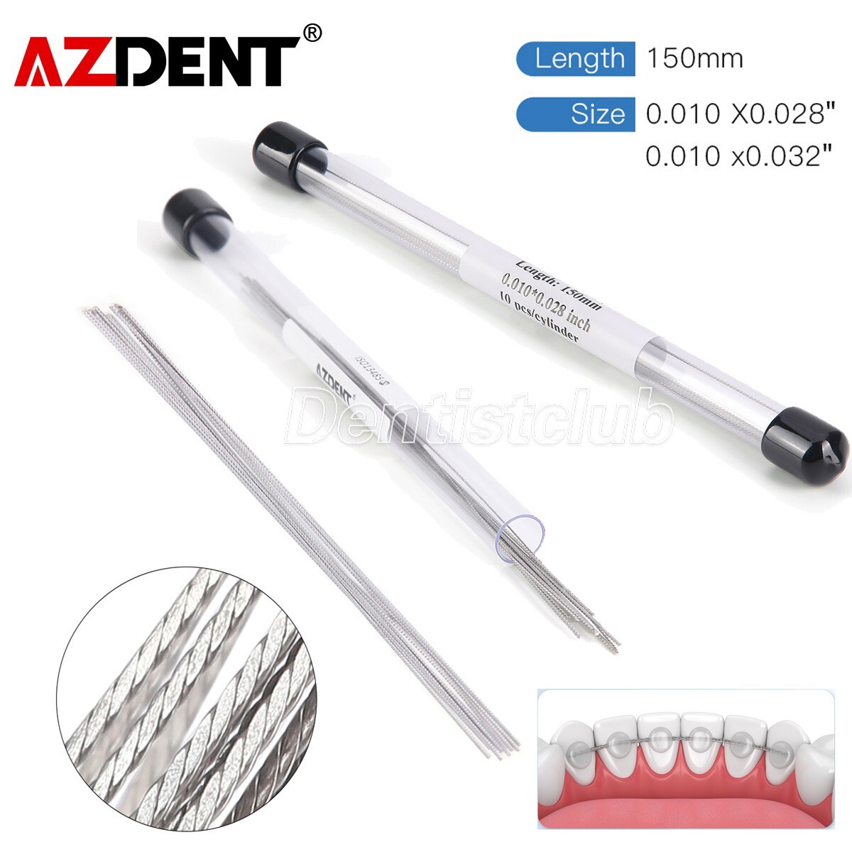 AZDENT Dental Orthodontic Lingual Retainer Wires Flat Straight Twist Wire 150mm