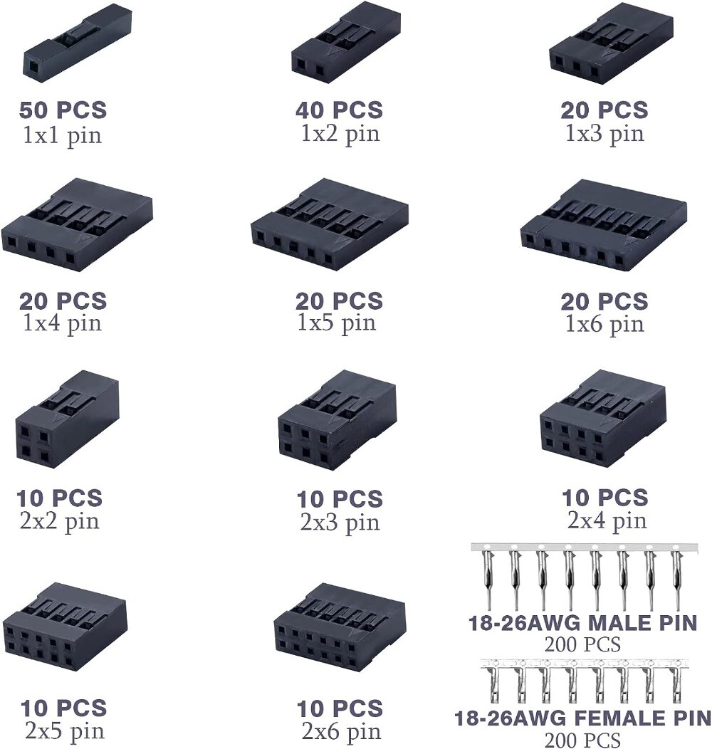 620Pcs Assorted 2.54mm Dupont Wire Cable Jumper Header Connector Kit & M/F Crimp