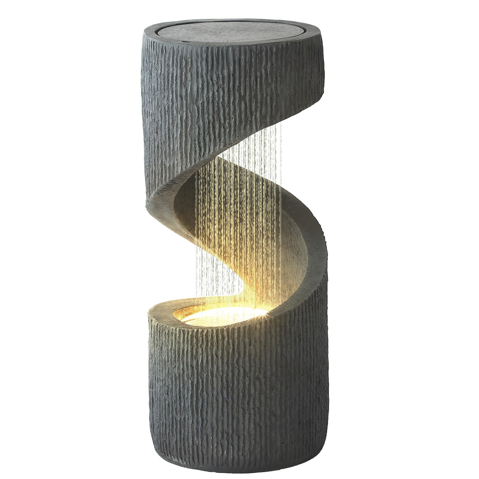 31.9″ S-Shaped Water Fountain LED Lights Cascading Indoor Outdoor Floor Standing