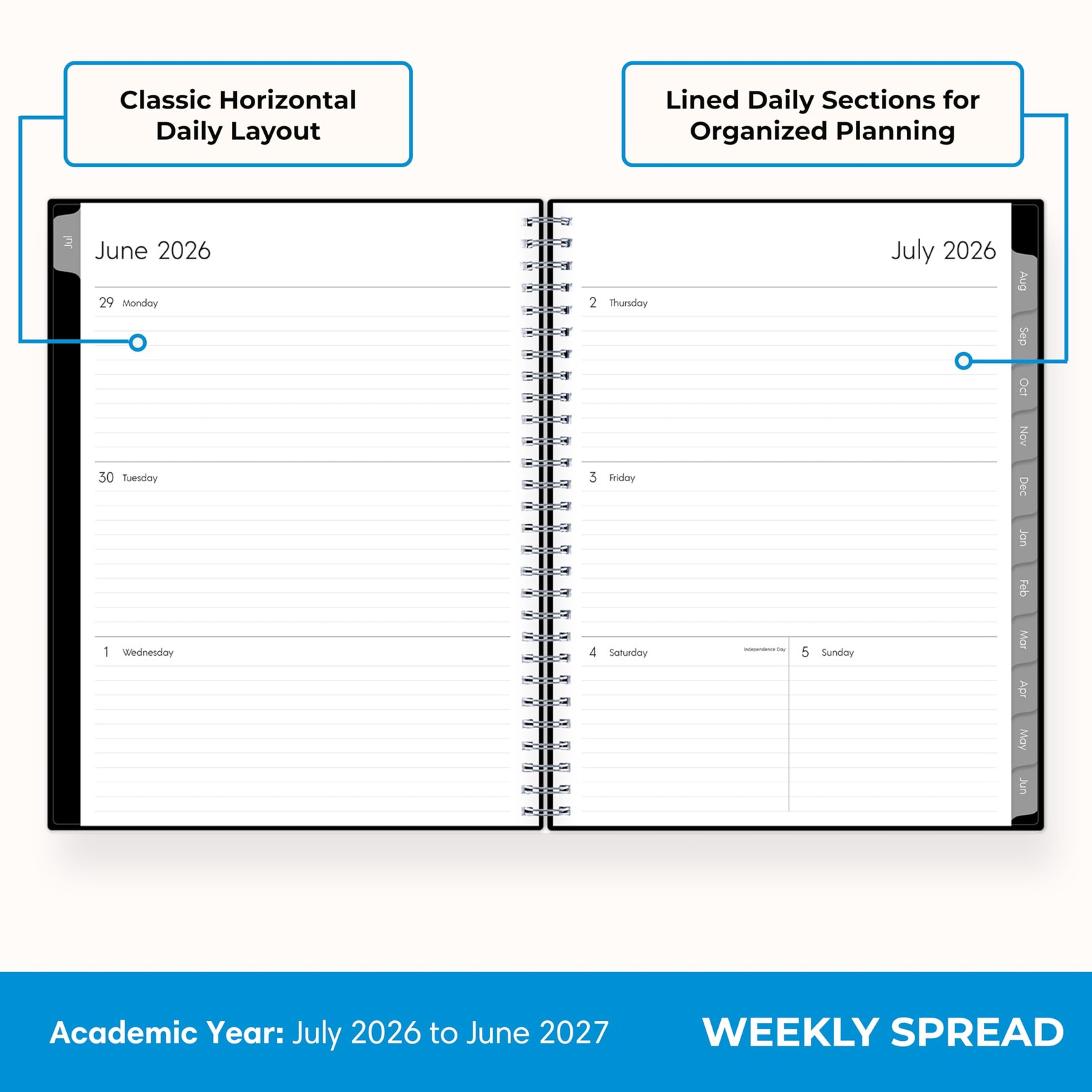 Blue Sky Weekly and Monthly Academic Year Planner Calendar, July – June, 8″ x…