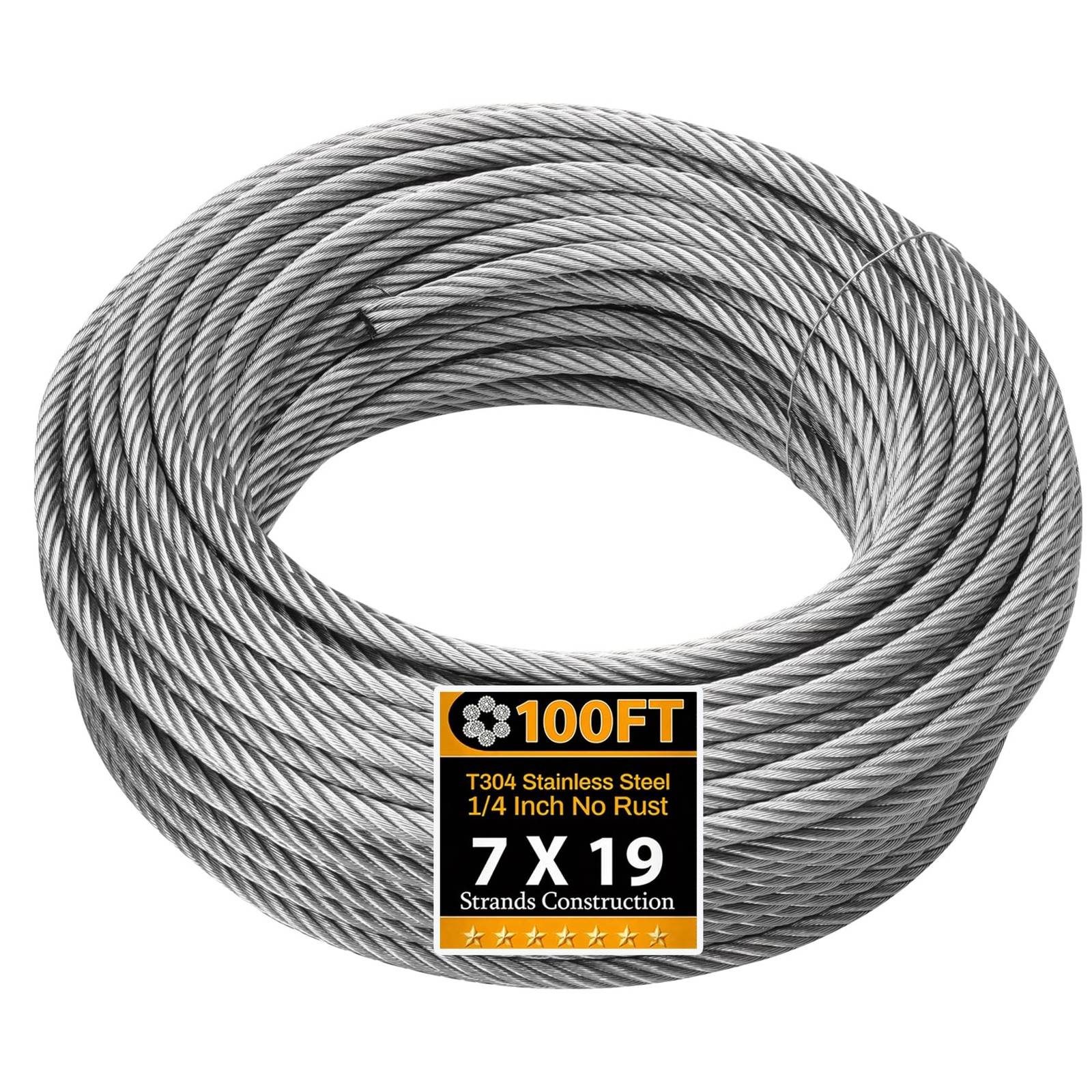 1/4IN 100FT Stainless Steel Cable (7×19 Strands), 6400 lbs Breaking Strength,…