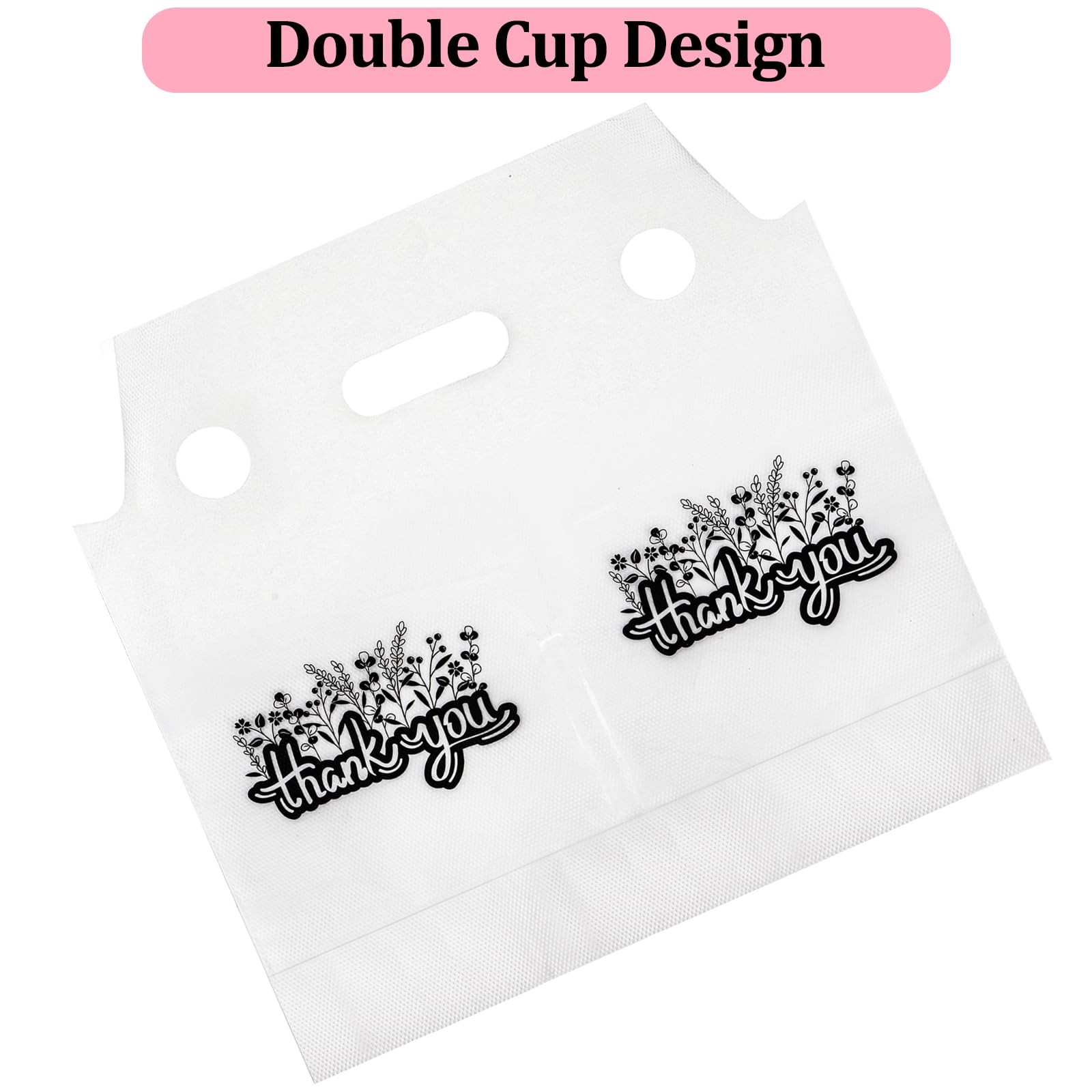 300 PCS Handle Drinking Poly Bags Plastic Packaging 12.2×11.2 In 2 Cups