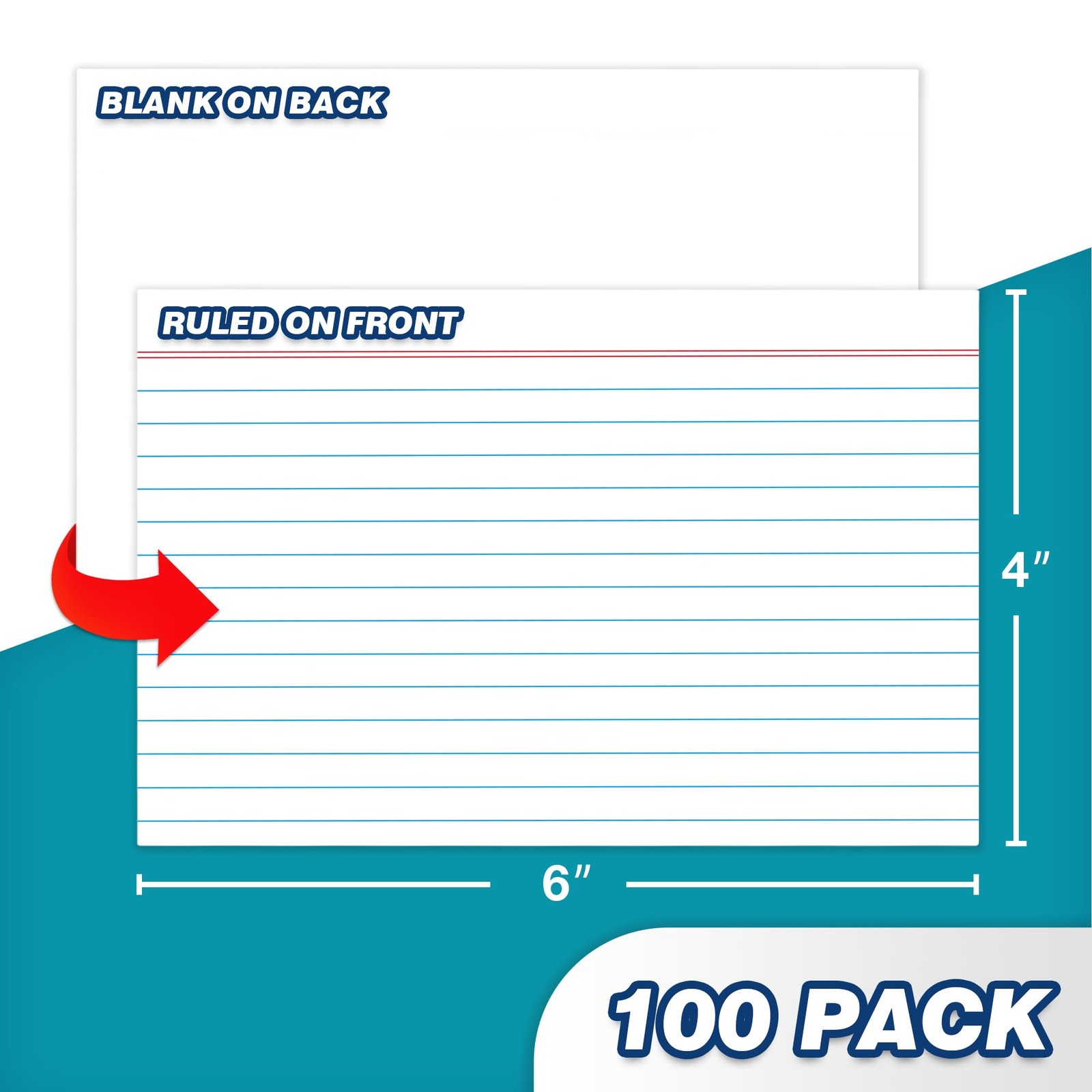 85 Lb Index Cards 4×6, 100 Count, Ruled Front, Blank Reverse, White
