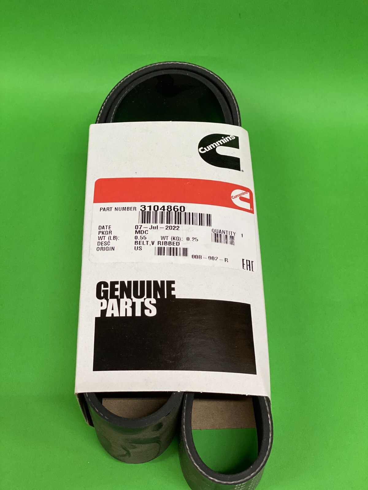 New genuine CUMMINS 3104860 Ribbed V-Belt 15 liter ISX/QSX engines