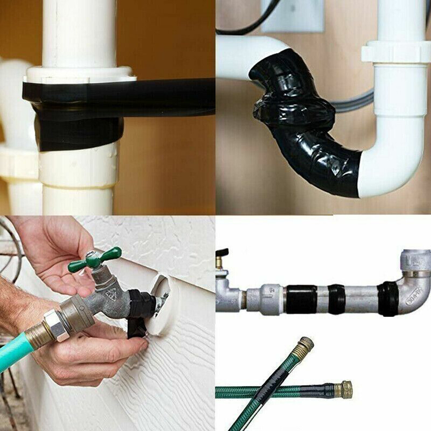 4pcs Black Rubber Silicone Repair Waterproof Adhesive Tape Rescue Self Fusing