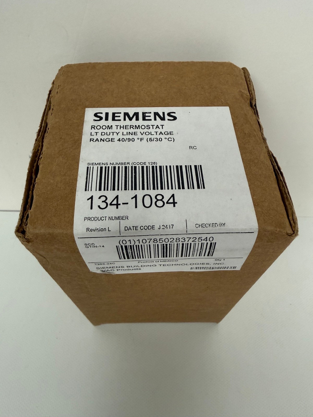 SIEMENS 134-1084 ROOM THERMOSAT LT DUTY LINE VOLTAGE 40/90 F NEW OPEN BOX