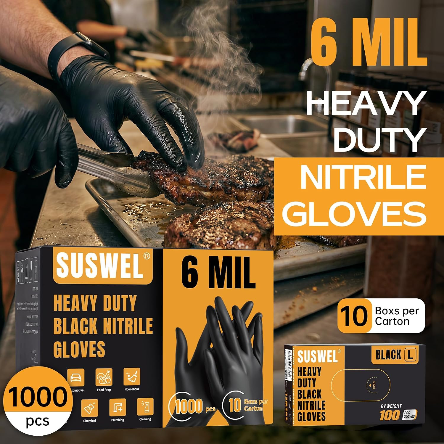 HEAVY DUTY 6 Mil Nitrile Gloves Disposable Latex Free Black Rubber Mechanic Tatt