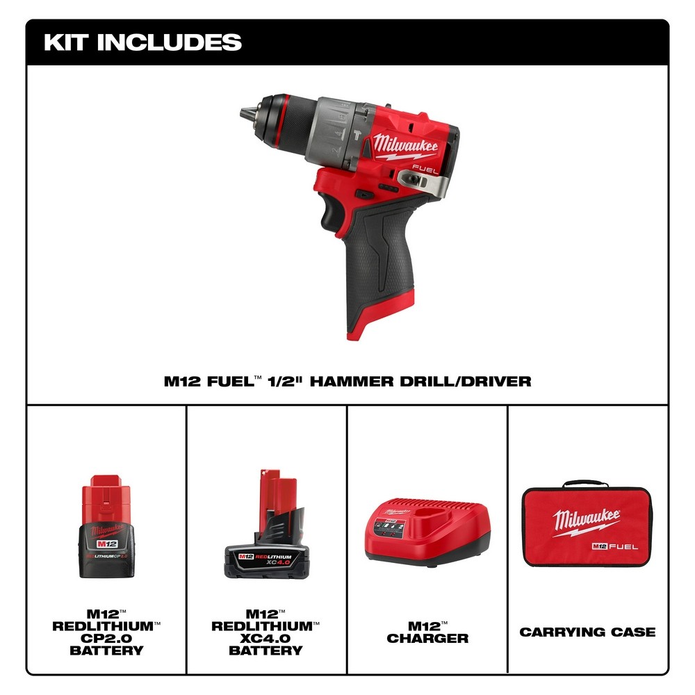 Milwaukee 3404-22 M12 FUEL 1/2″ Hammer Drill/Driver Kit