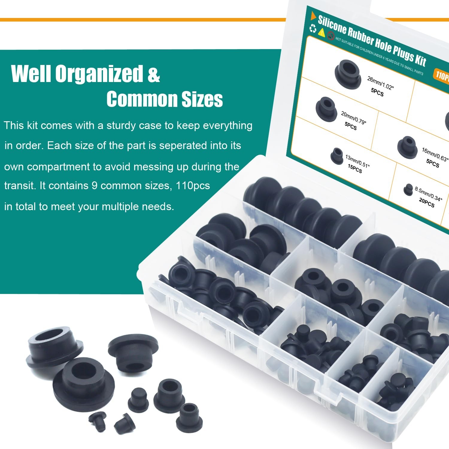 0PCS Black Silicone Rubber Plugs Assorted Sizes T-Shape Hole Stoppers
